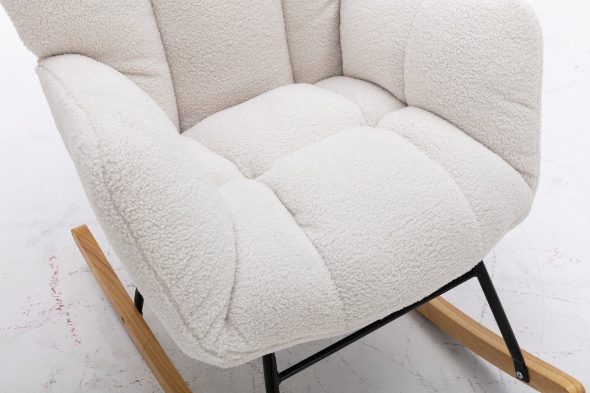 Merax Moderne Schommelstoel - Schommelstoel in Teddy Stof - Mid Century Fauteuil - Wit afbeelding 2