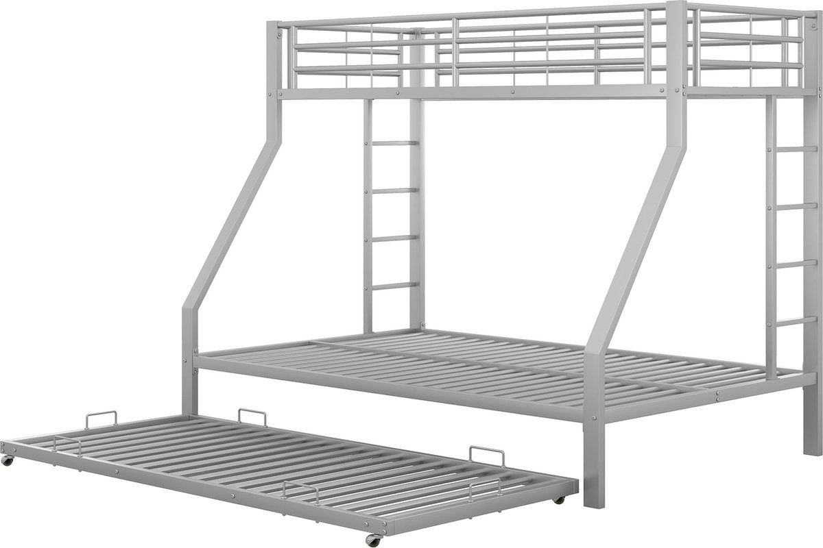 Merax Stapelbed voor 3 personen - 3 Persoons Bed met Onderschuifbed - Zilver afbeelding 12