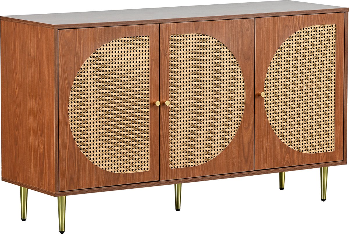 Merax Dressoir Houten Commode Kast - Dressoir met 3 Rotan Deuren - Bruin afbeelding 18