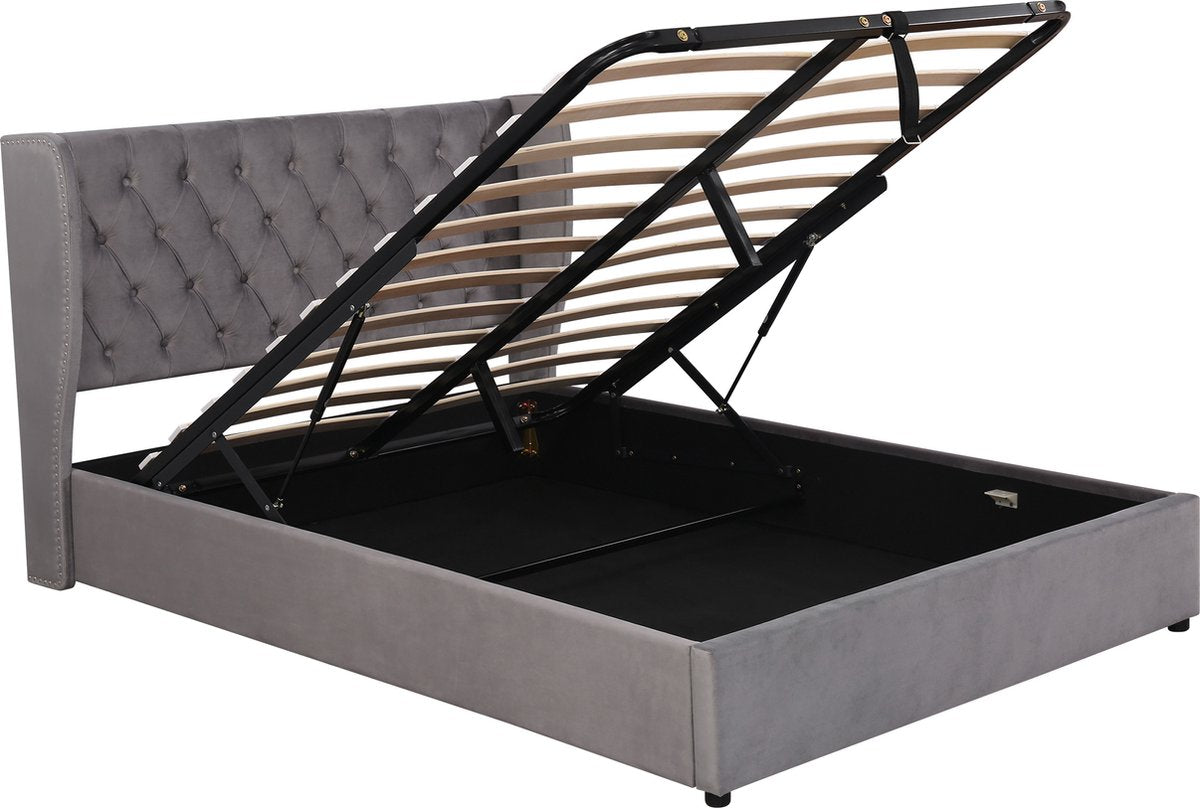 Merax Tweepersoonsbed 140 x 200 cm - Hydraulisch Gestoffeerd Bed met Opbergruimte - Grijs afbeelding 11