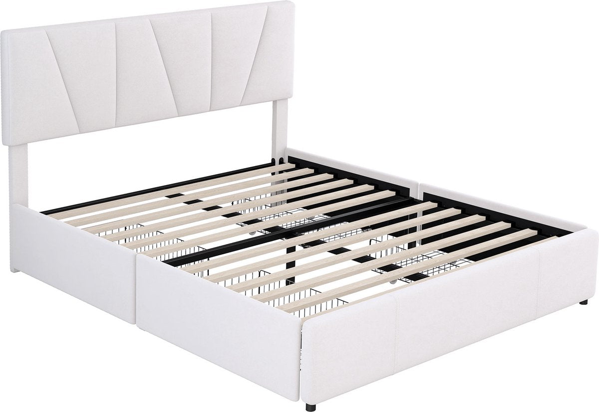 Merax Tweepersoonsbed 140x200 cm - Gestoffeerd Bed met Opbergruimte - Wit afbeelding 7