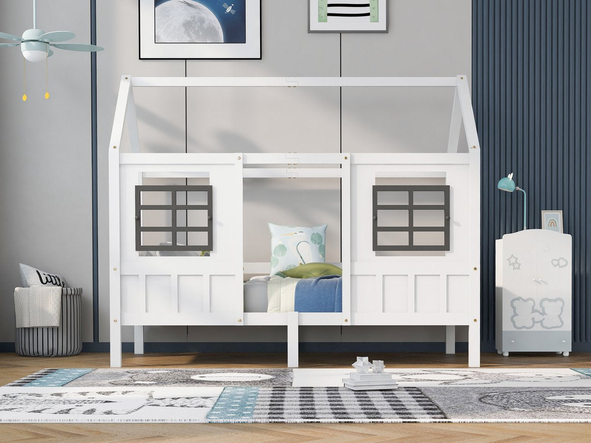 Merax Huisbed - Kinderbed - Peuterbed met Uitvalbeveiliging - Wit afbeelding 4