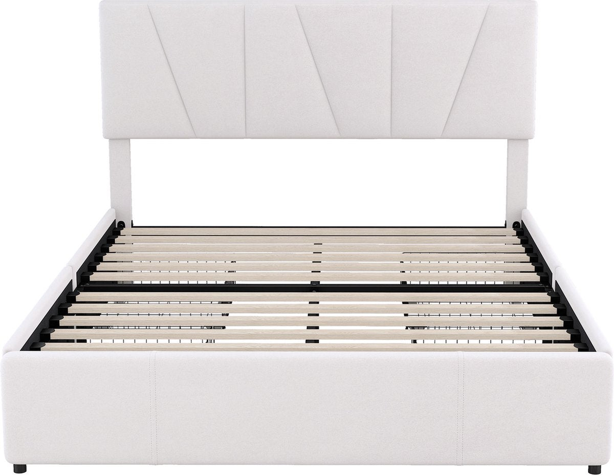 Merax Tweepersoonsbed 140x200 cm - Gestoffeerd Bed met Opbergruimte - Wit afbeelding 11