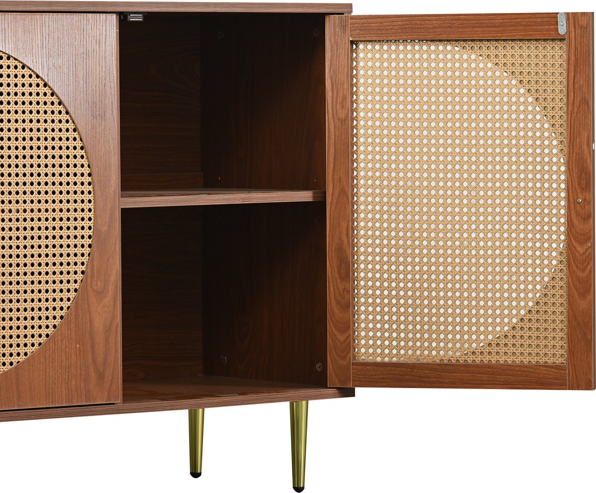 Merax Dressoir Houten Commode Kast - Dressoir met 3 Rotan Deuren - Bruin afbeelding 13