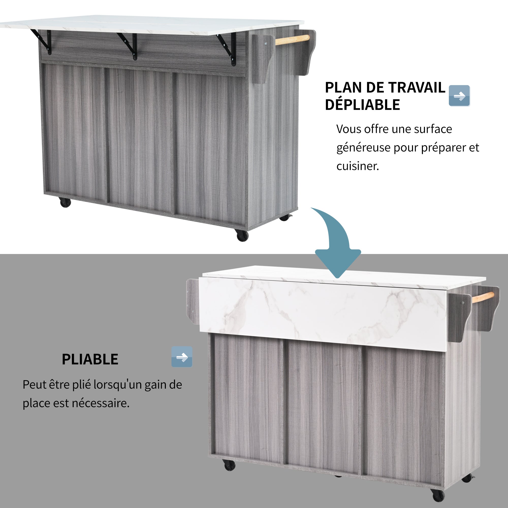 Logidon serving trolley gray wood look with folding table top and storage space