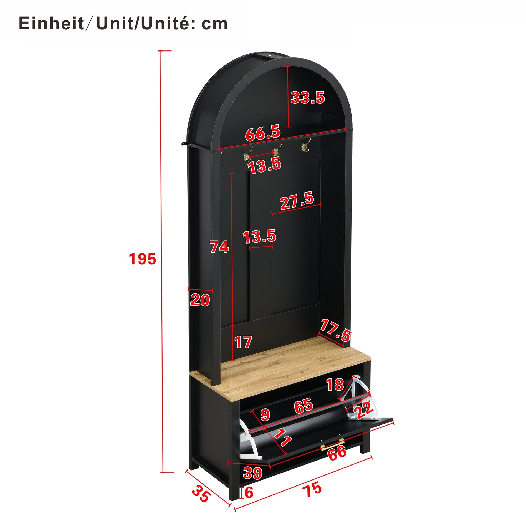 Logidon Garderobekast Zwart 75x35x195 cm Halboom met Schoenenrek