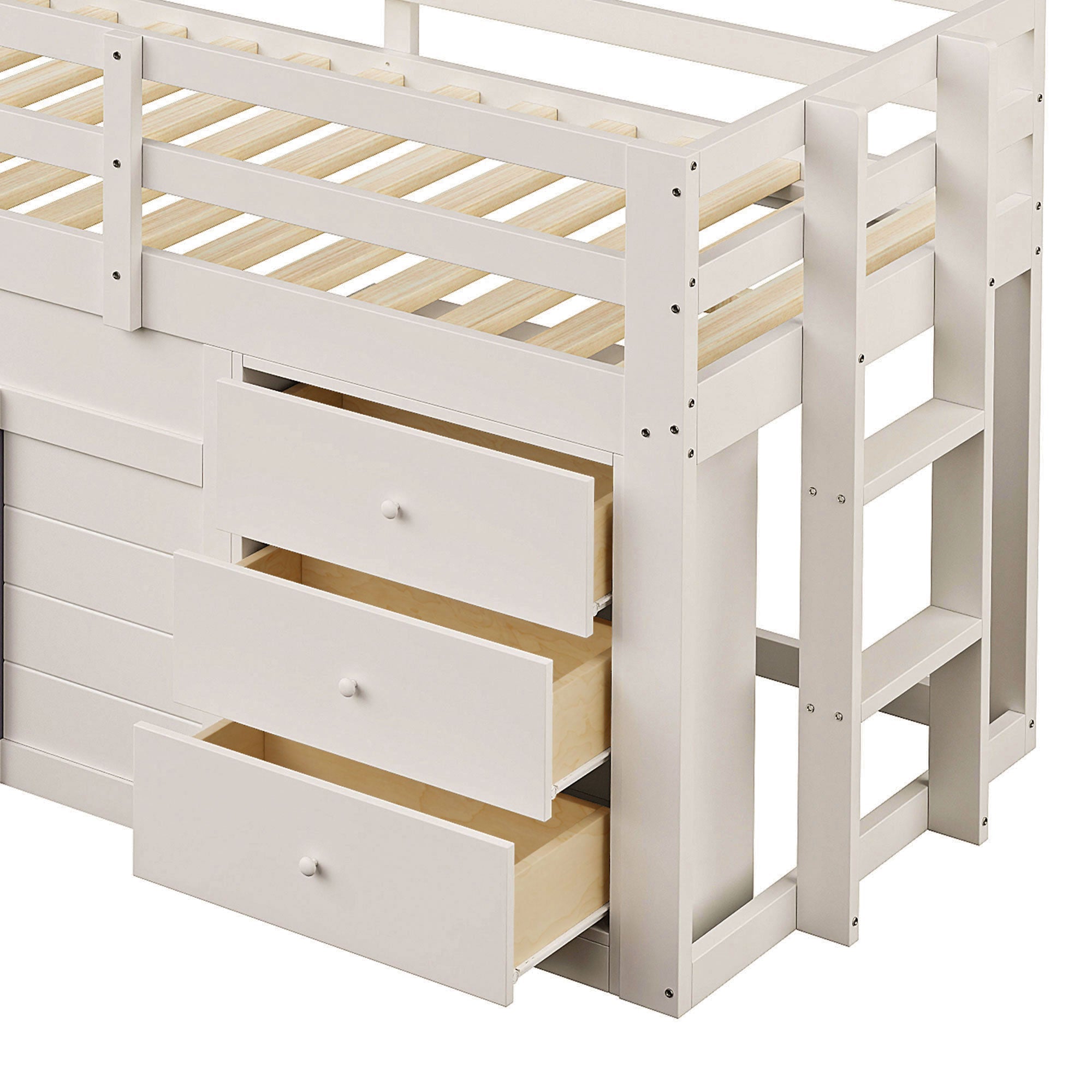 Logidon crème hoogslaper 90x200 met glijbaan, 3 lades, 2 deuren