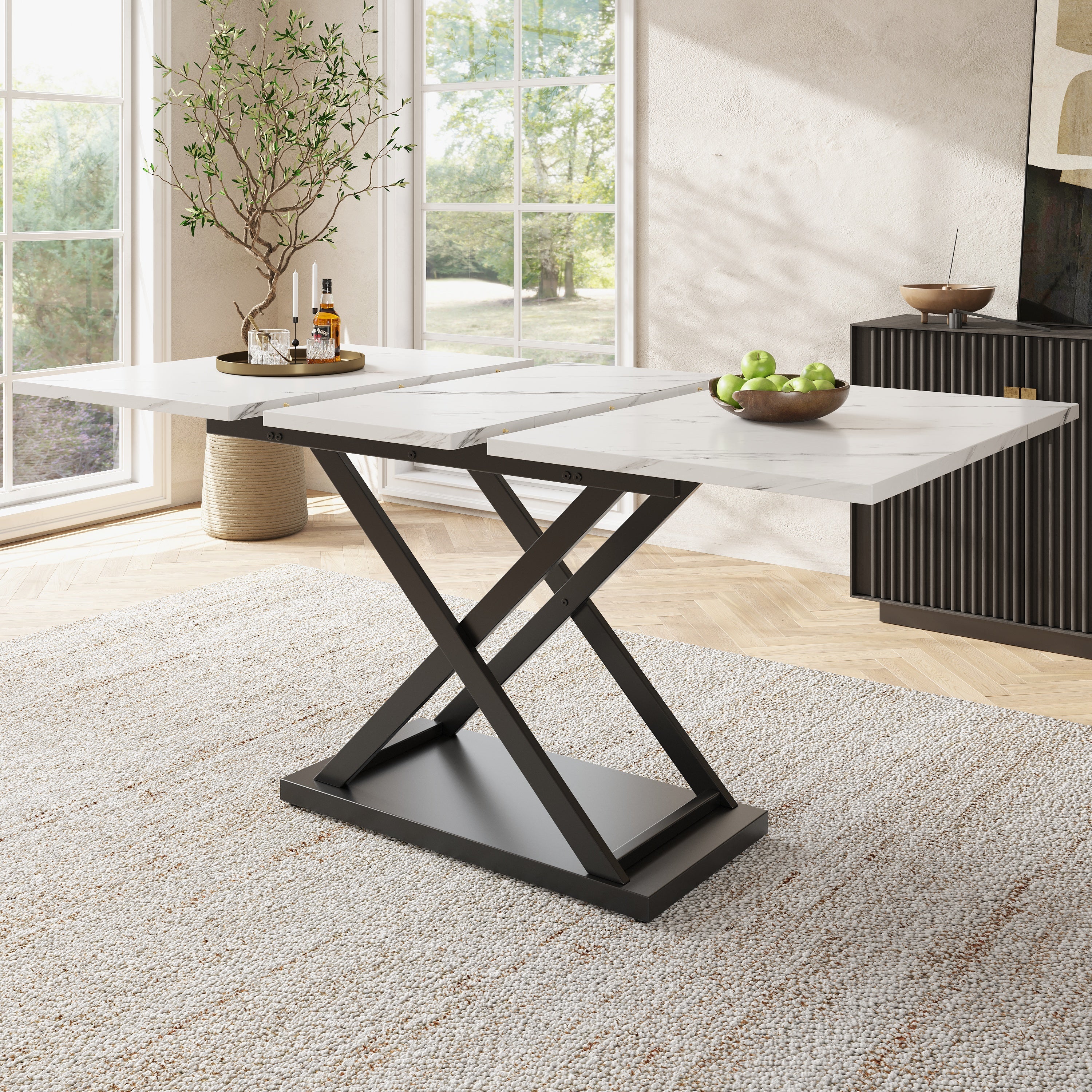 Logidon uitschuifbare eettafel 120-160 x 80 cm wit marmerlook