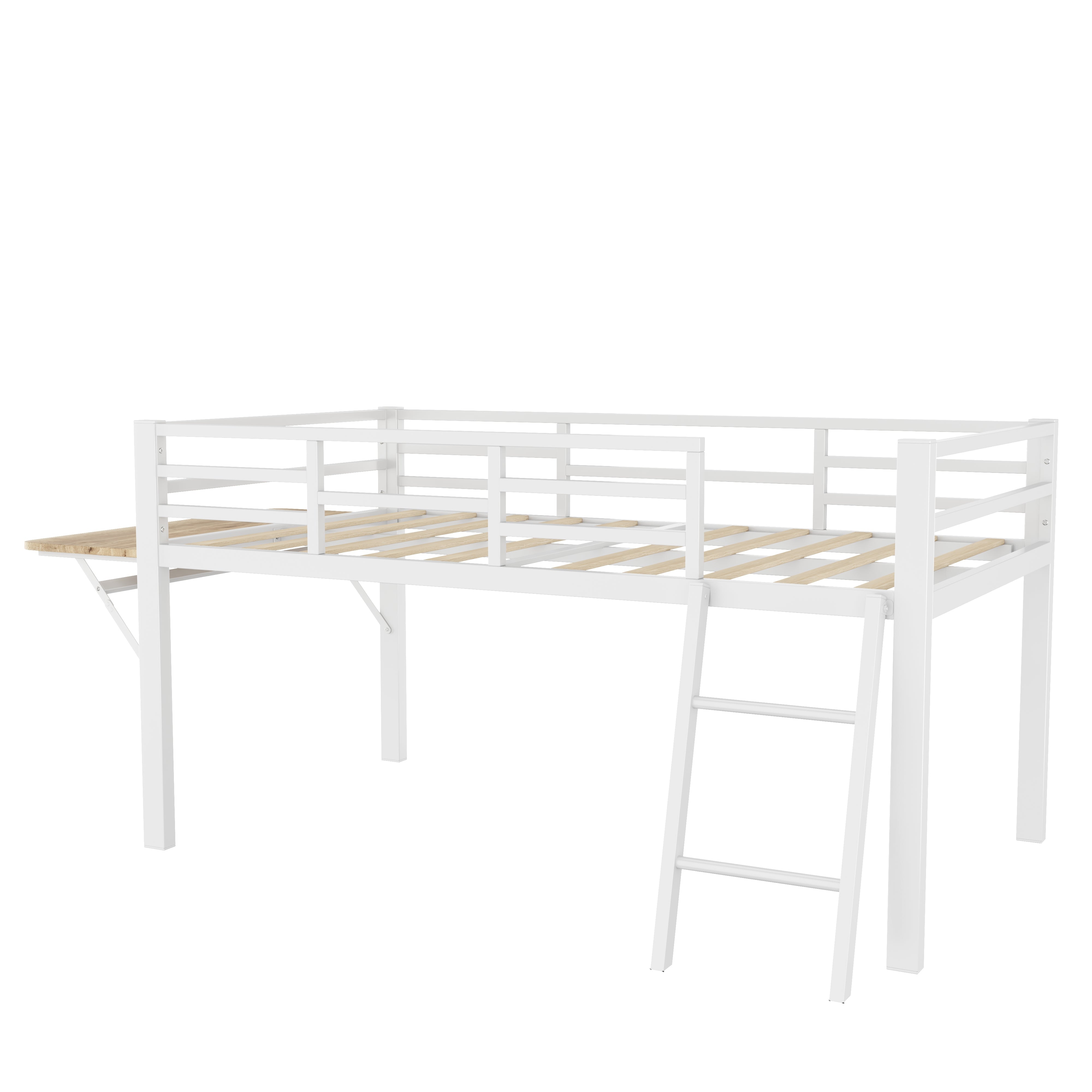 Logidon flat bed 90 x 200 cm metal bed white with railing ladder LED