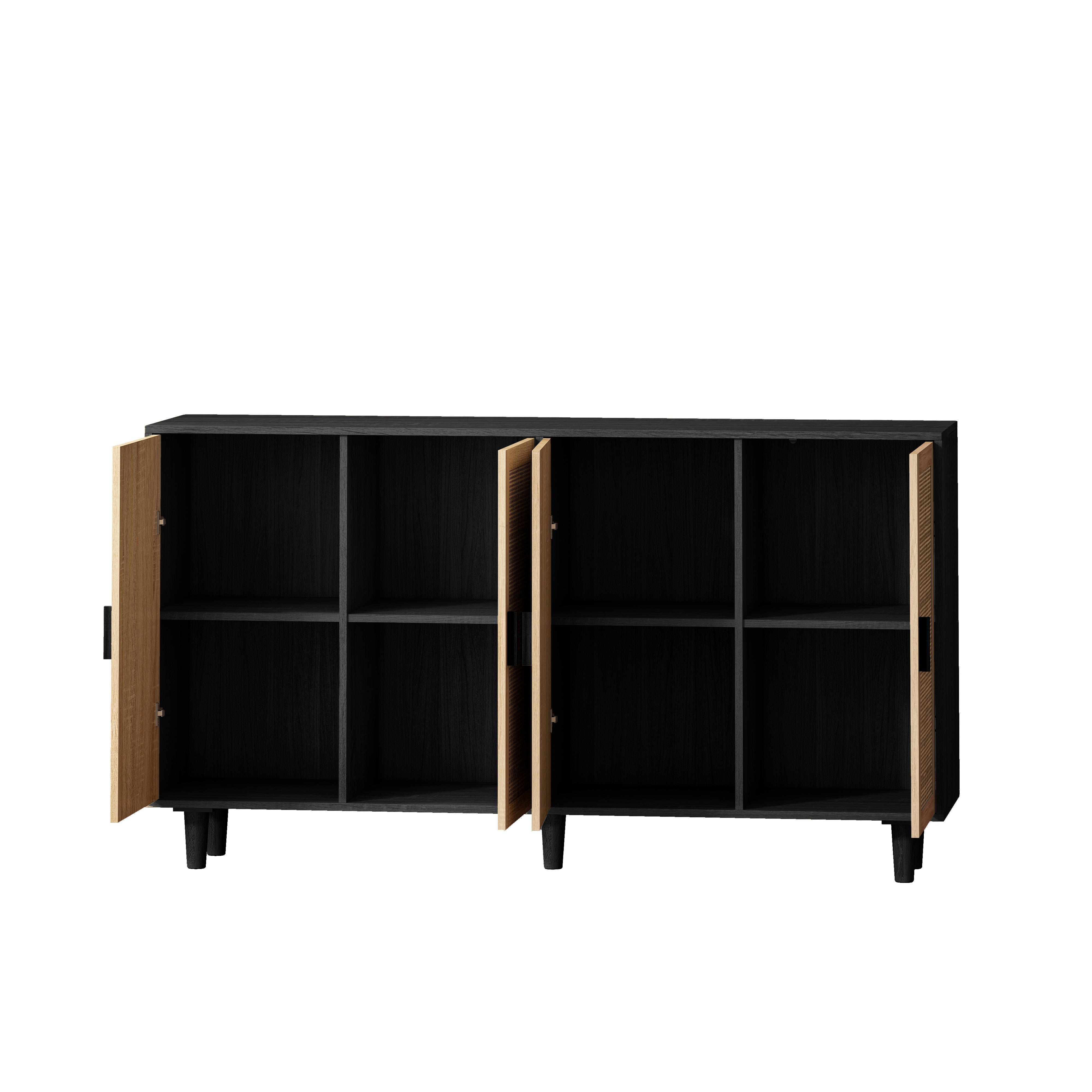 Logidon 158 cm elegante rotan opbergkast met 4 deuren zwart