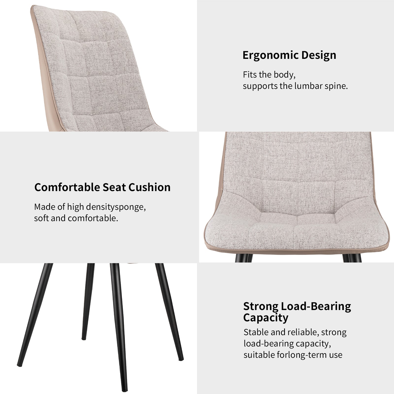 Logidon set van 2 gestoffeerde stoelen grijs linnen stof kunstleer metalen frame