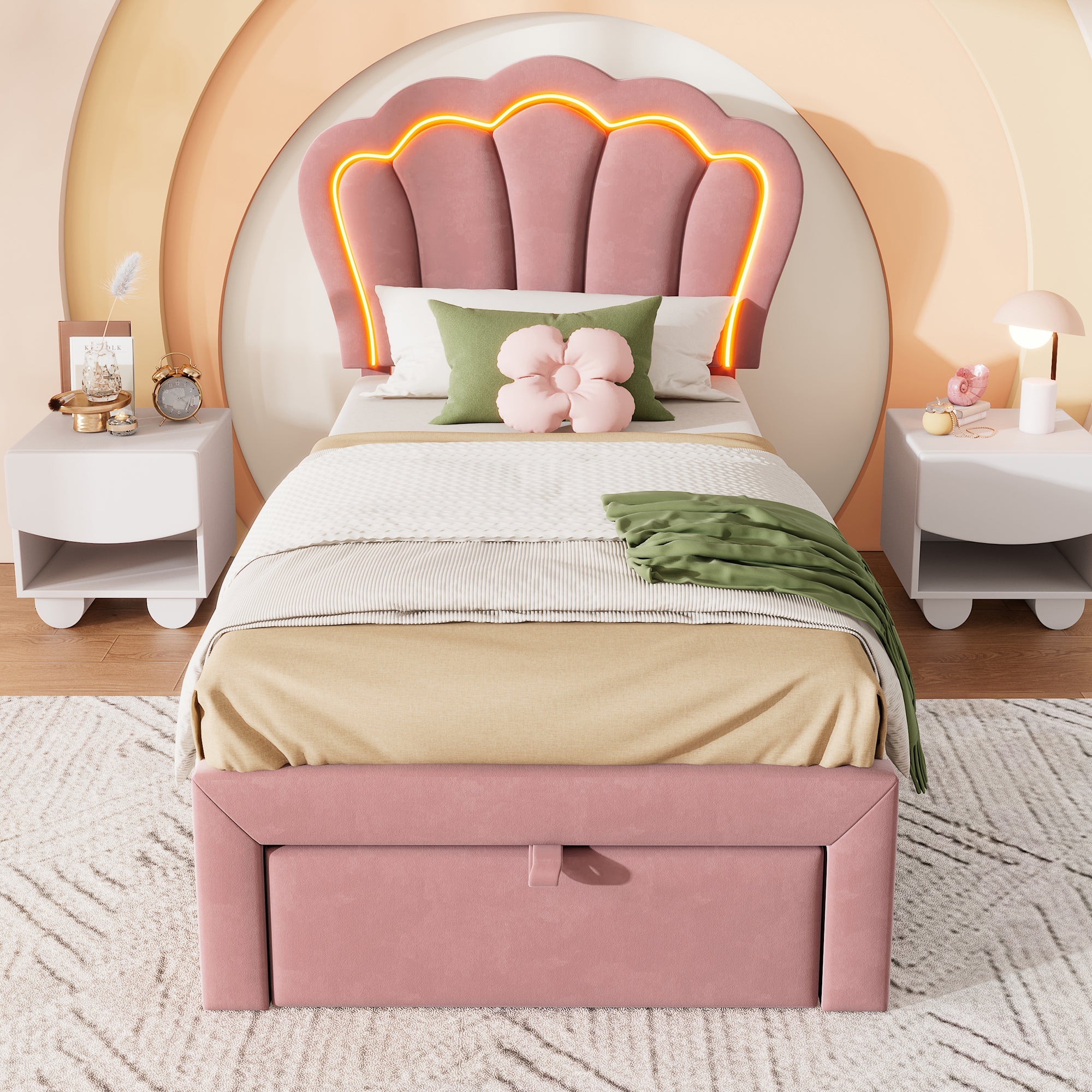 Logidon Kinderbed LED 90x200 Roze met Laden App Bediening