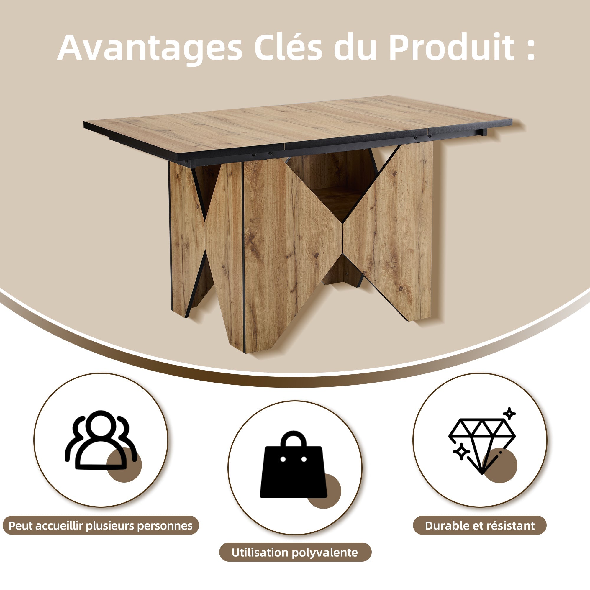 Logidon eettafelset 5-delig 138,5x80 cm beige stoelen