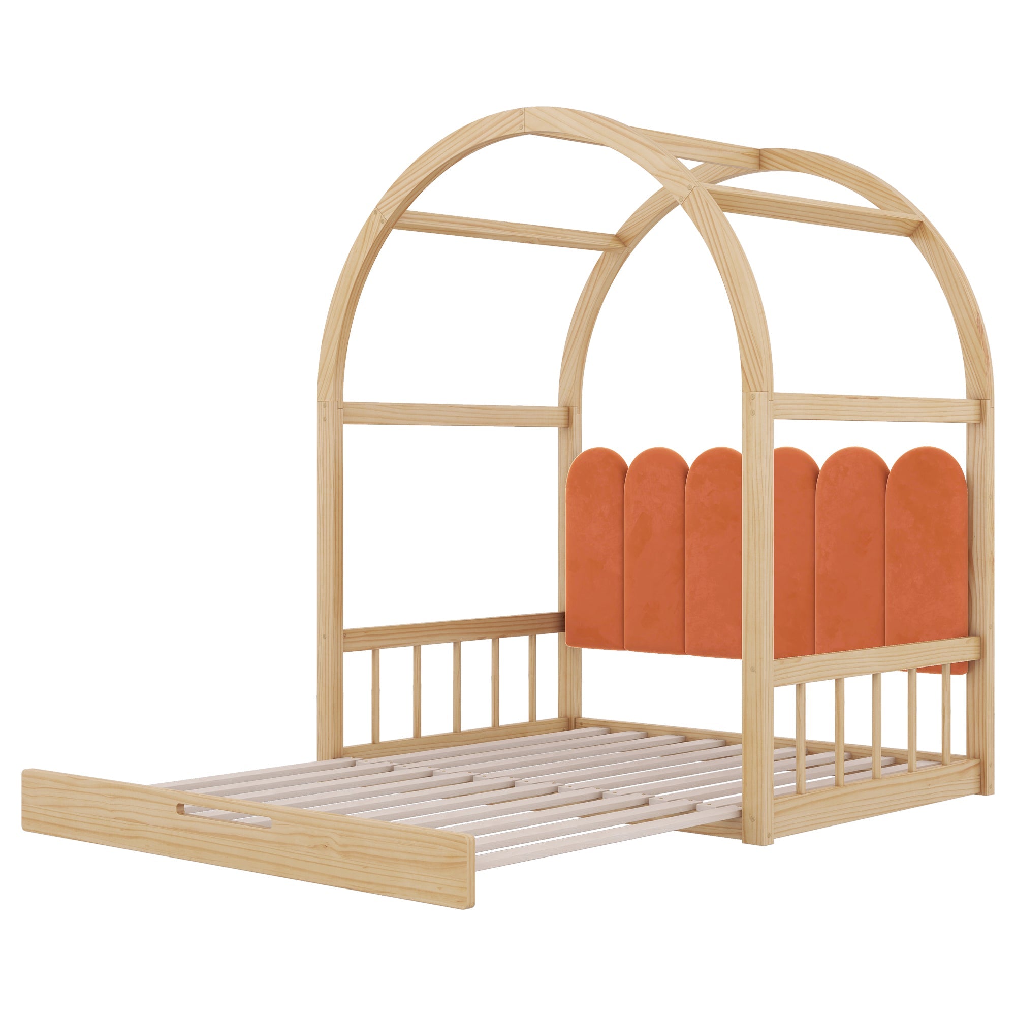 Logidon Uitschuifbaar boogdakbed 140x100 140x200 naturel oranje
