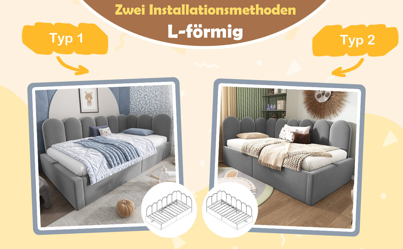 Logidon Dagbed 90x190 cm Fluweel Grijs Met Hydraulische Opbergruimte