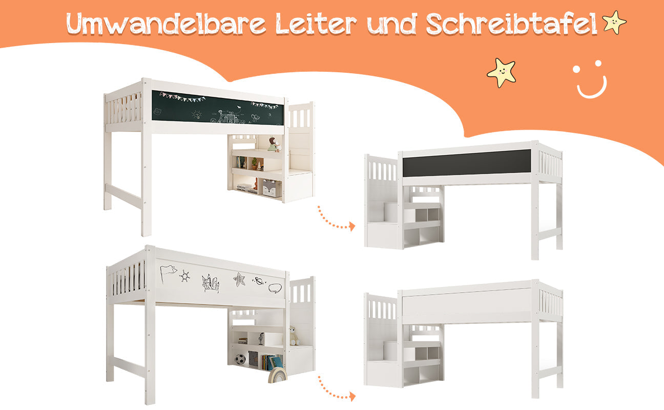 Logidon hoogslaper 90x200 kinderbed met whiteboard wit