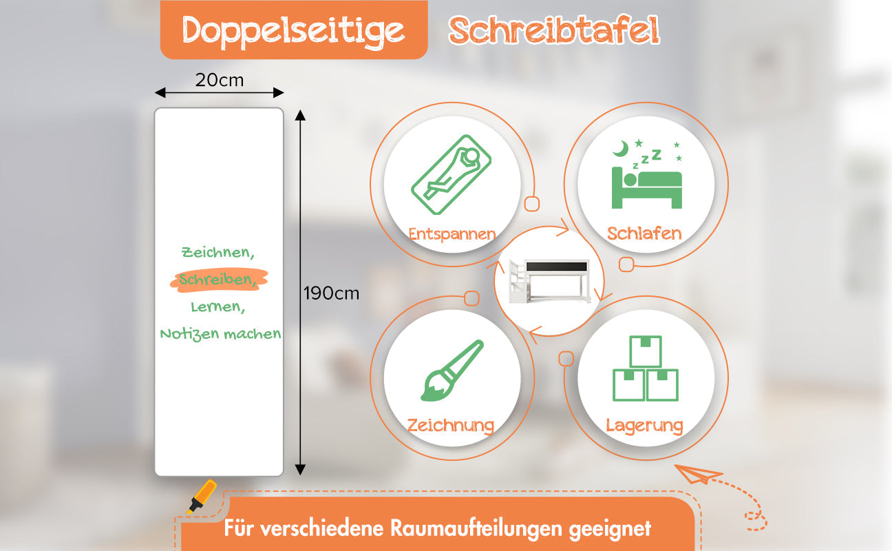 Logidon hoogslaper 90x200 kinderbed met whiteboard wit