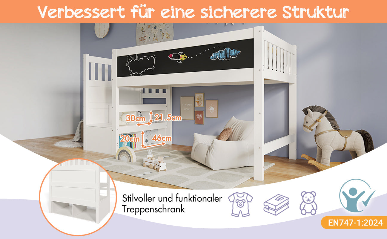 Logidon hoogslaper 90x200 kinderbed met whiteboard wit
