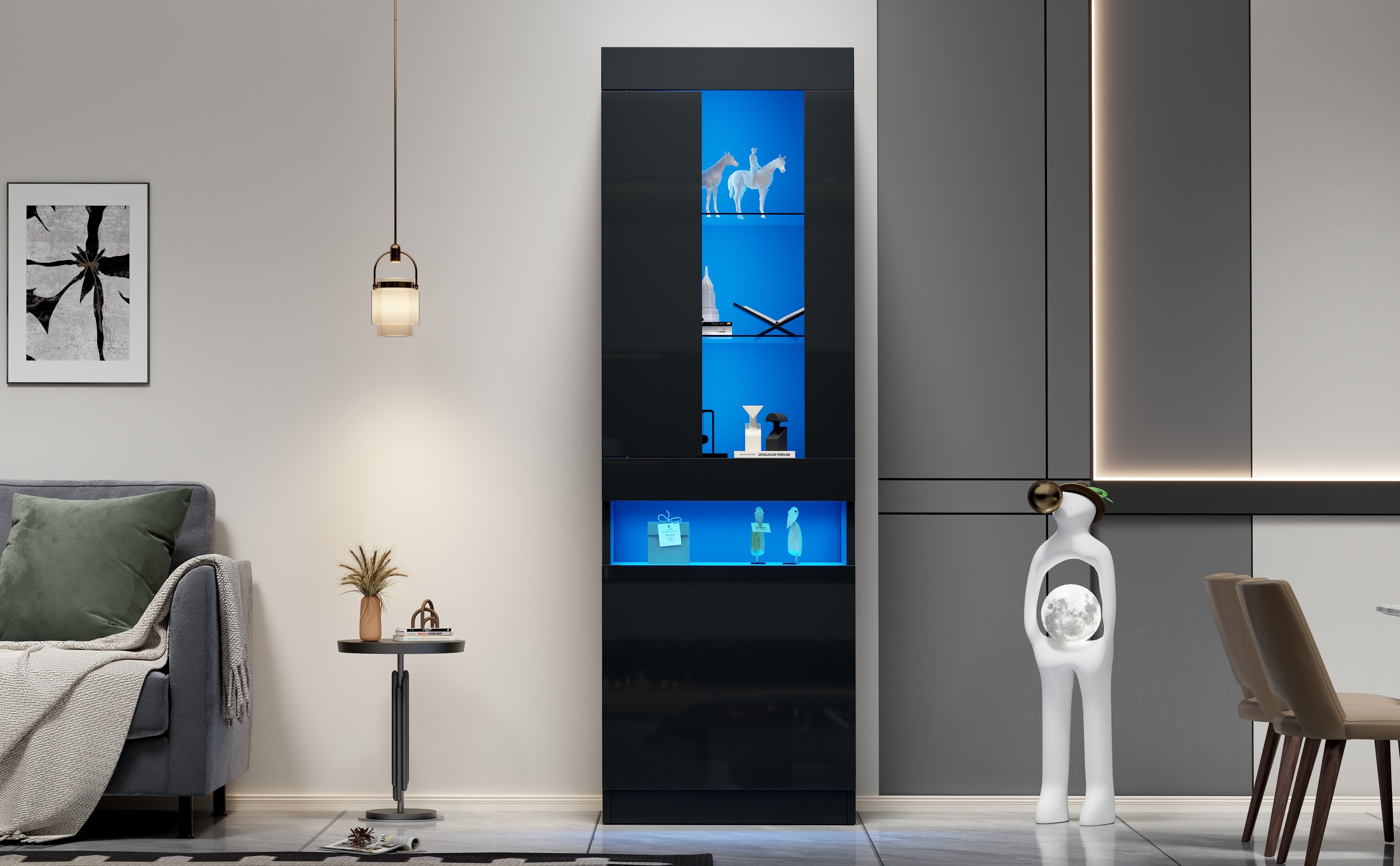 Logidon vitrine met LED verlichting, staande vitrine 50x40x180 cm zwart