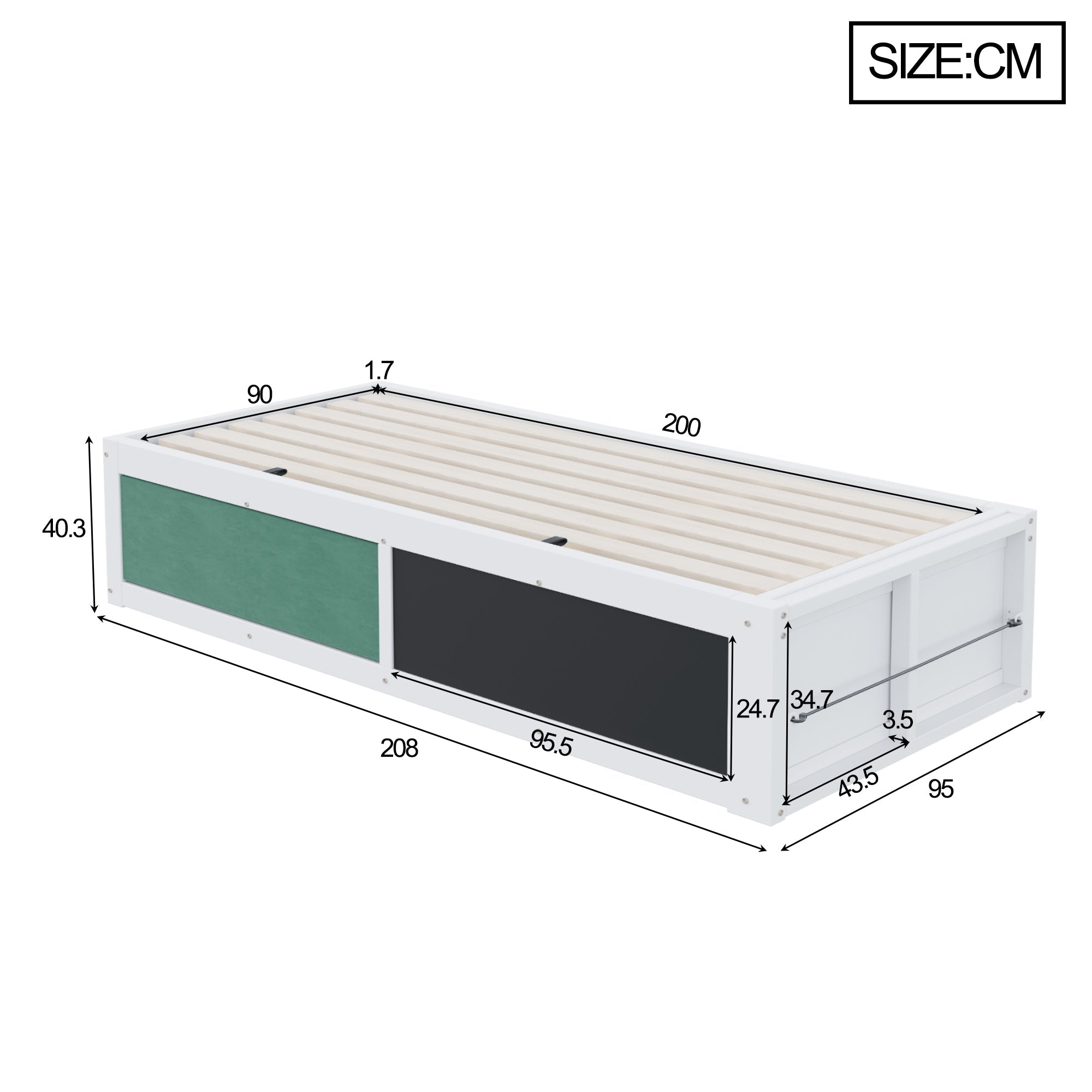 Logidon Houten Bed 90x200 cm met Hydraulisch Opbergvak Schrijfbord Wit