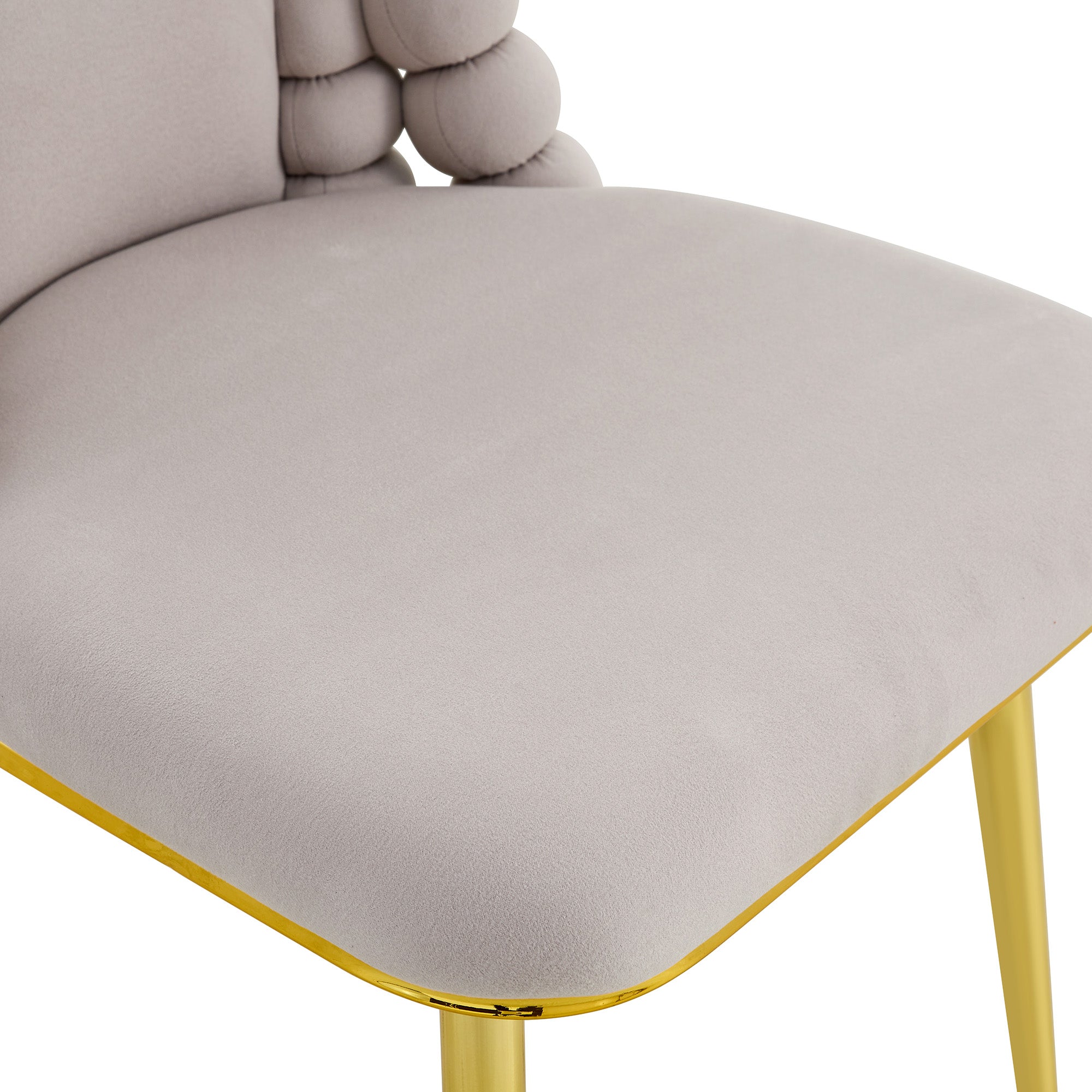 Logidon Set van 2 lichtgrijze fluwelen eetkamerstoelen met rugleuning met kogelketting