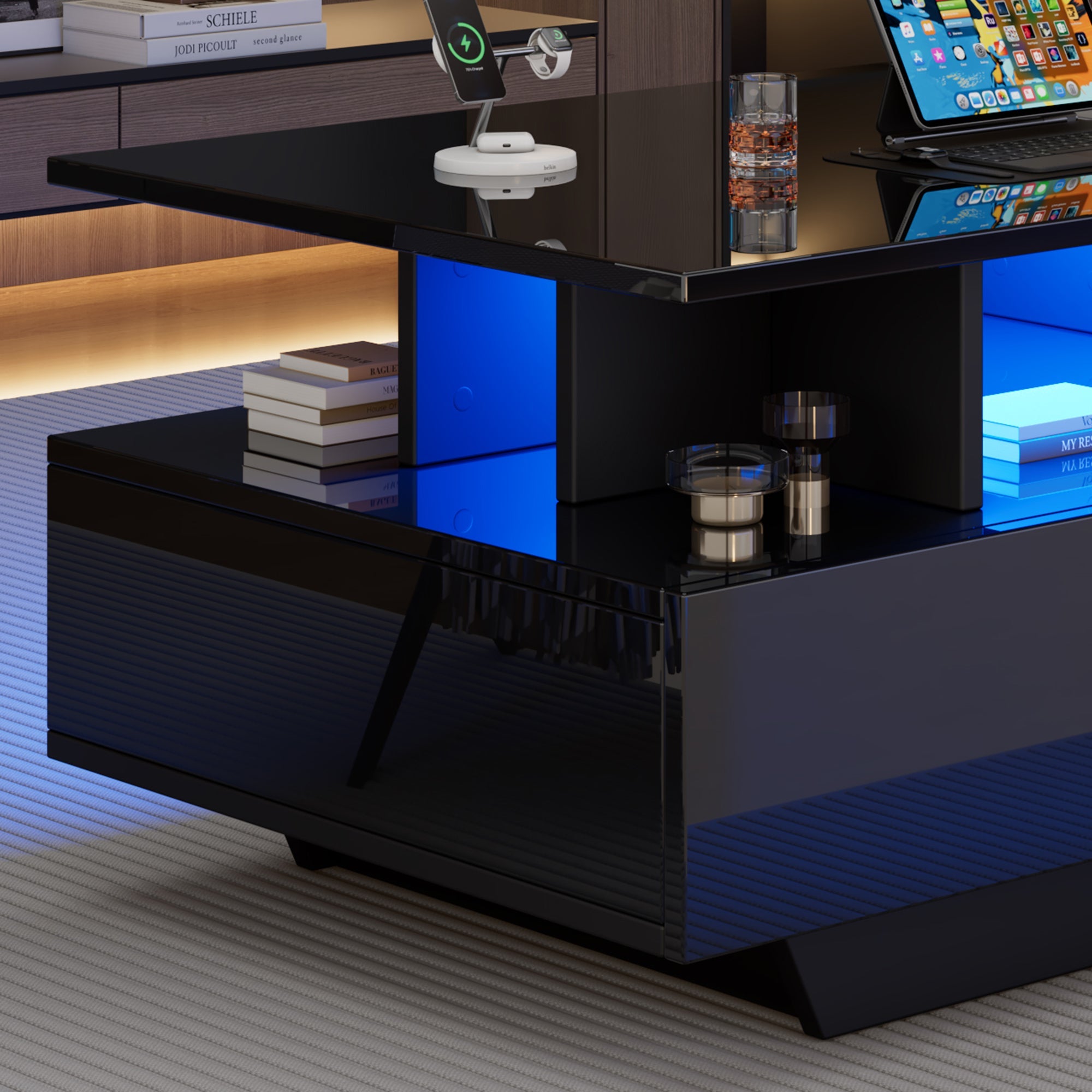 Logidon LED-verlichting salontafel met 2 lades 90x55x41 cm