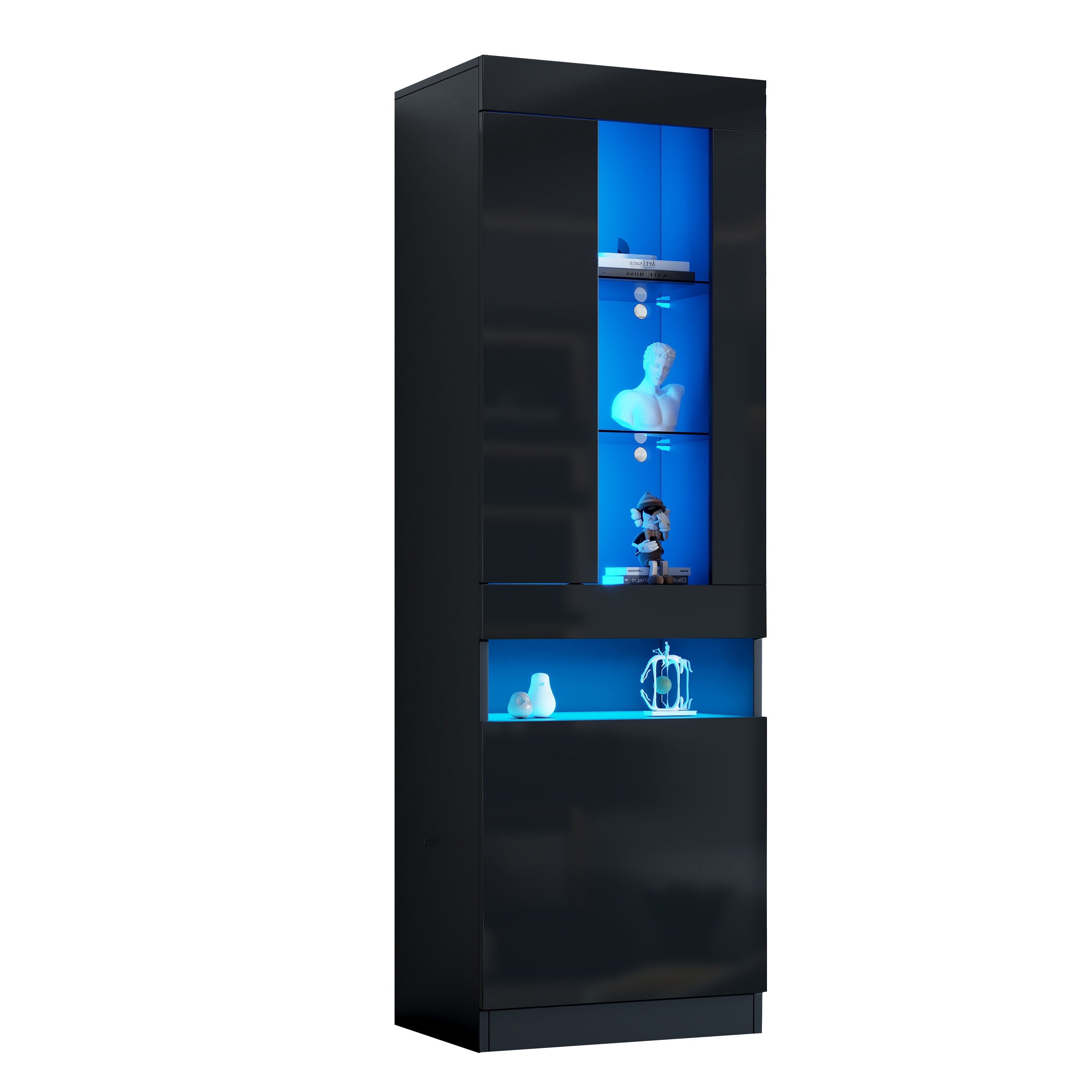 Logidon vitrine met LED verlichting, staande vitrine 50x40x180 cm zwart