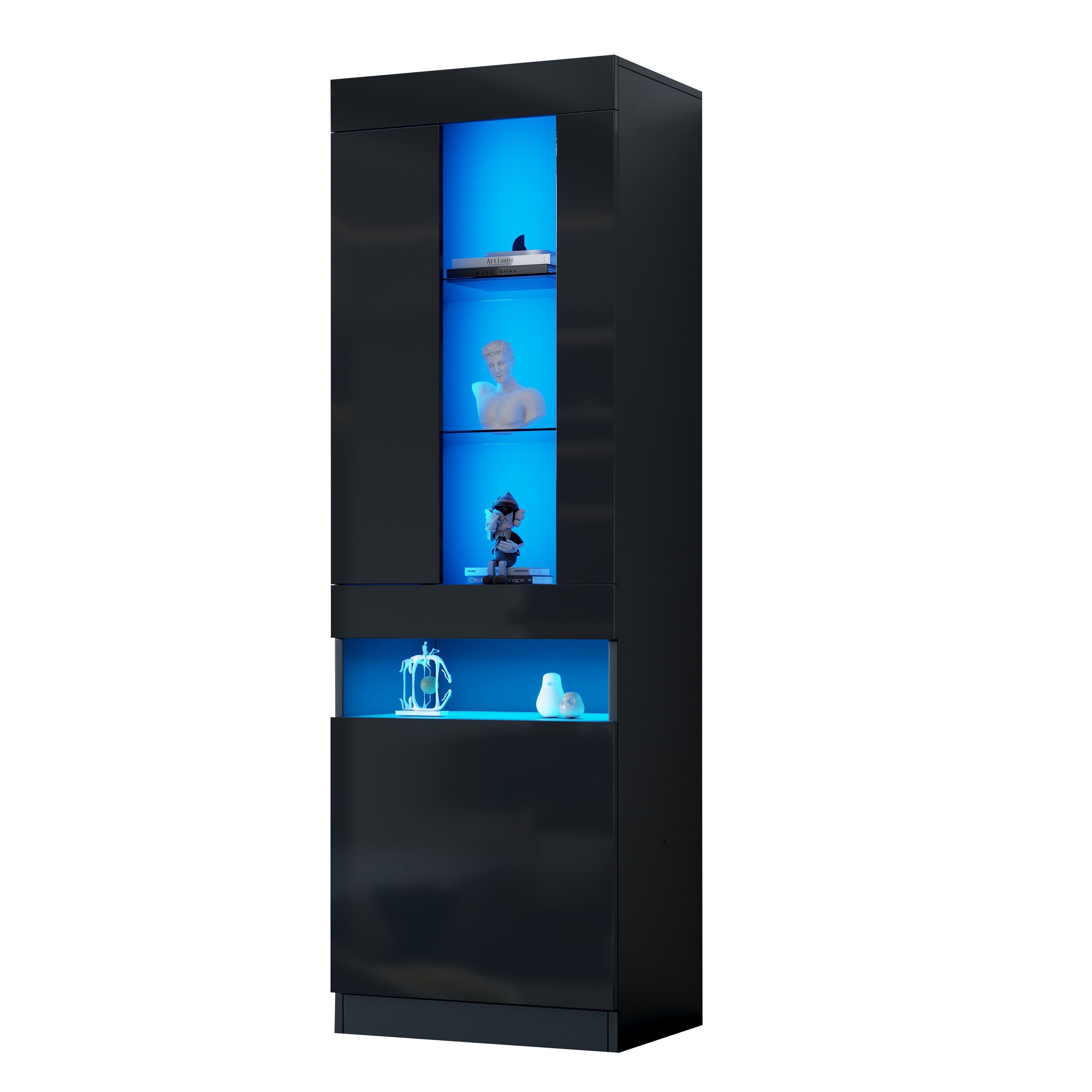 Logidon vitrine met LED verlichting, staande vitrine 50x40x180 cm zwart