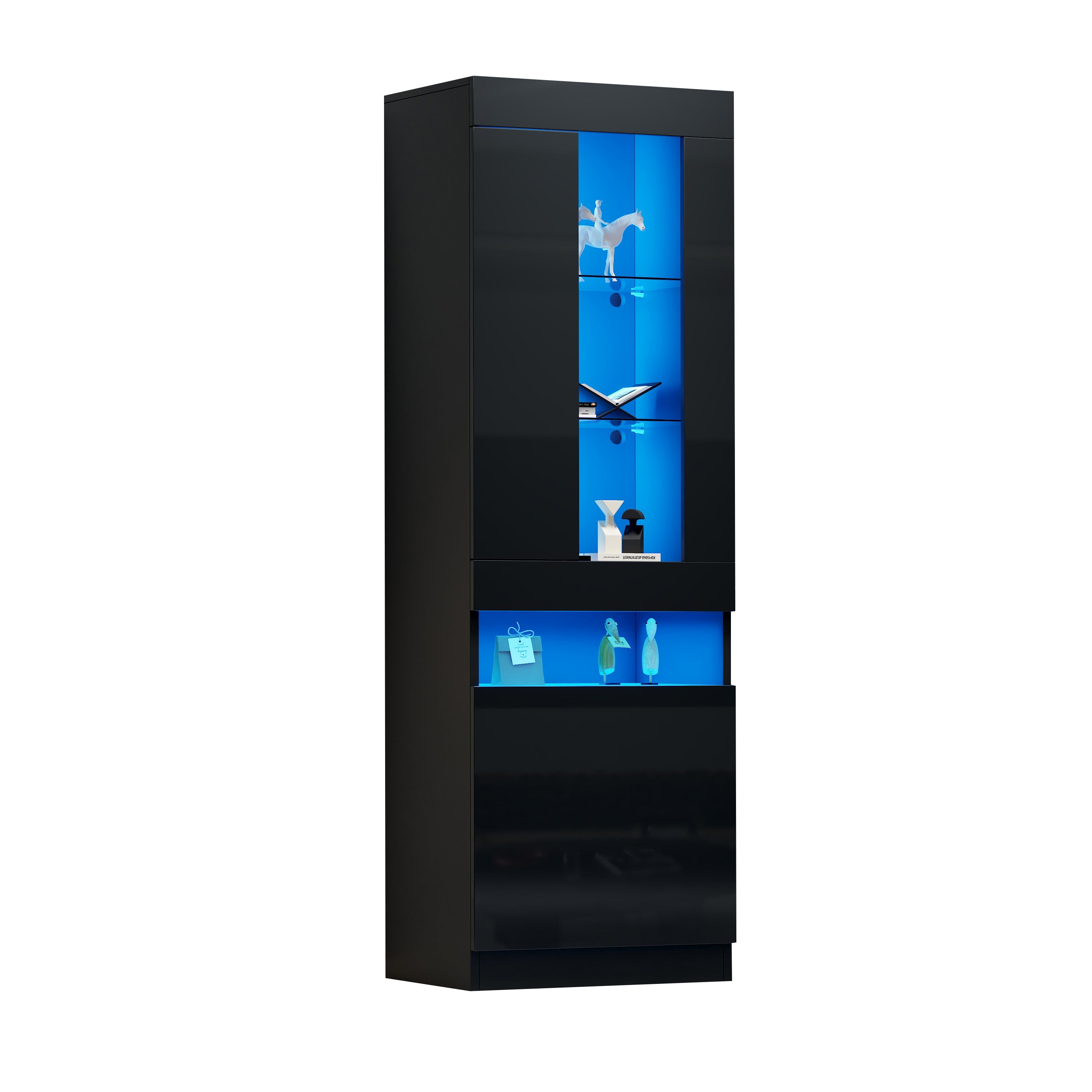 Logidon vitrine met LED verlichting, staande vitrine 50x40x180 cm zwart