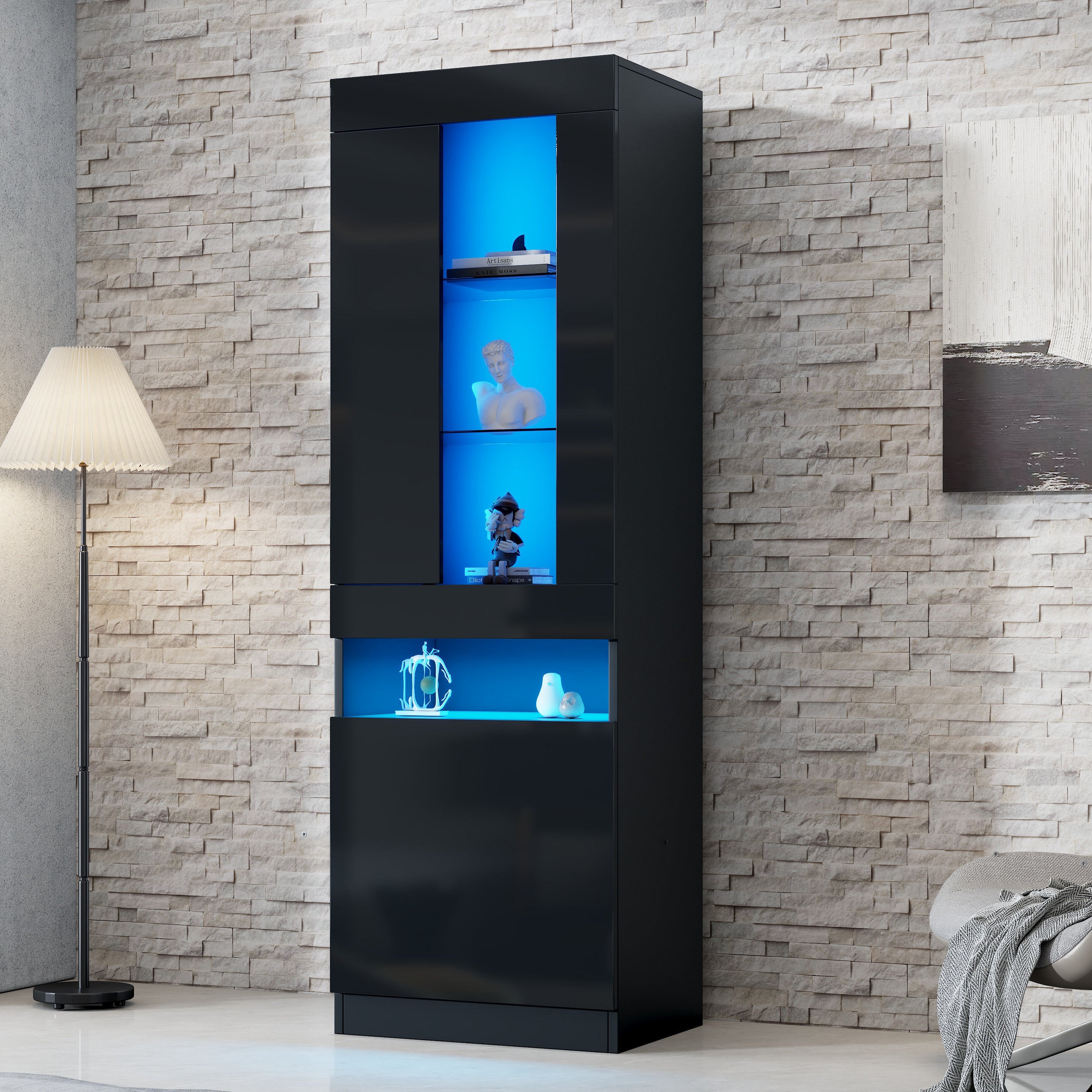 Logidon vitrine met LED verlichting, staande vitrine 50x40x180 cm zwart