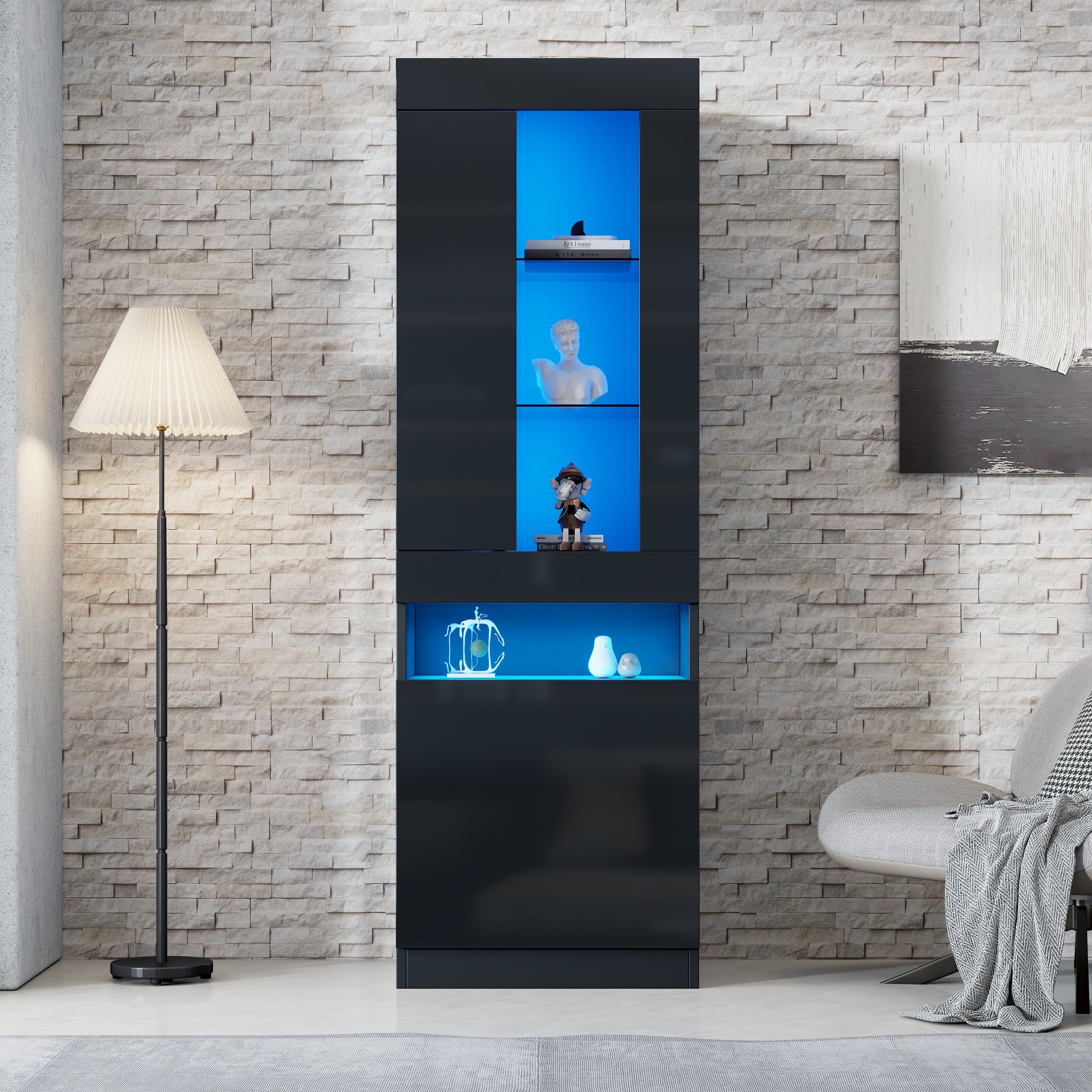 Logidon vitrine met LED verlichting, staande vitrine 50x40x180 cm zwart