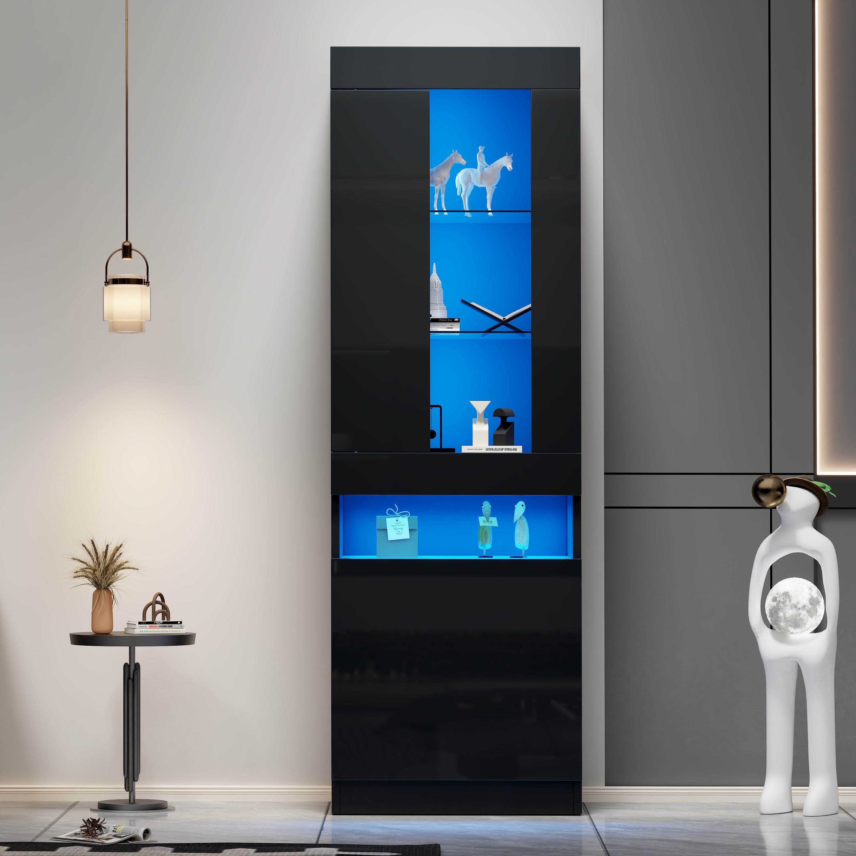 Logidon vitrine met LED verlichting, staande vitrine 50x40x180 cm zwart