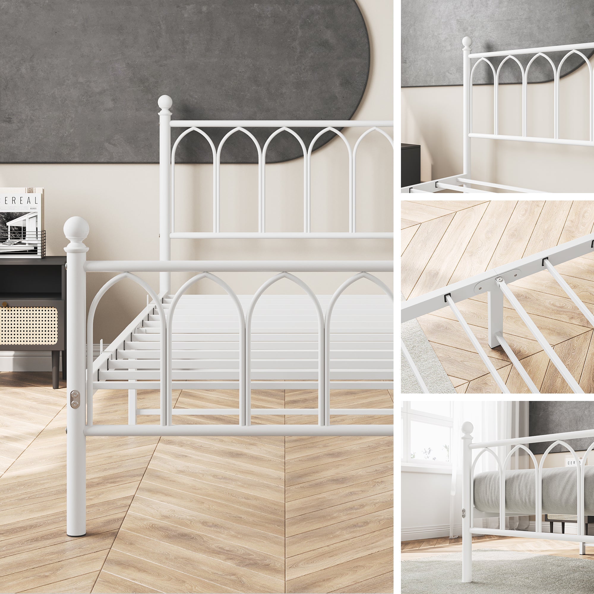 Logidon metalen bedframe 90x200 wit hoofdbord met opbergruimte voor onder het bed