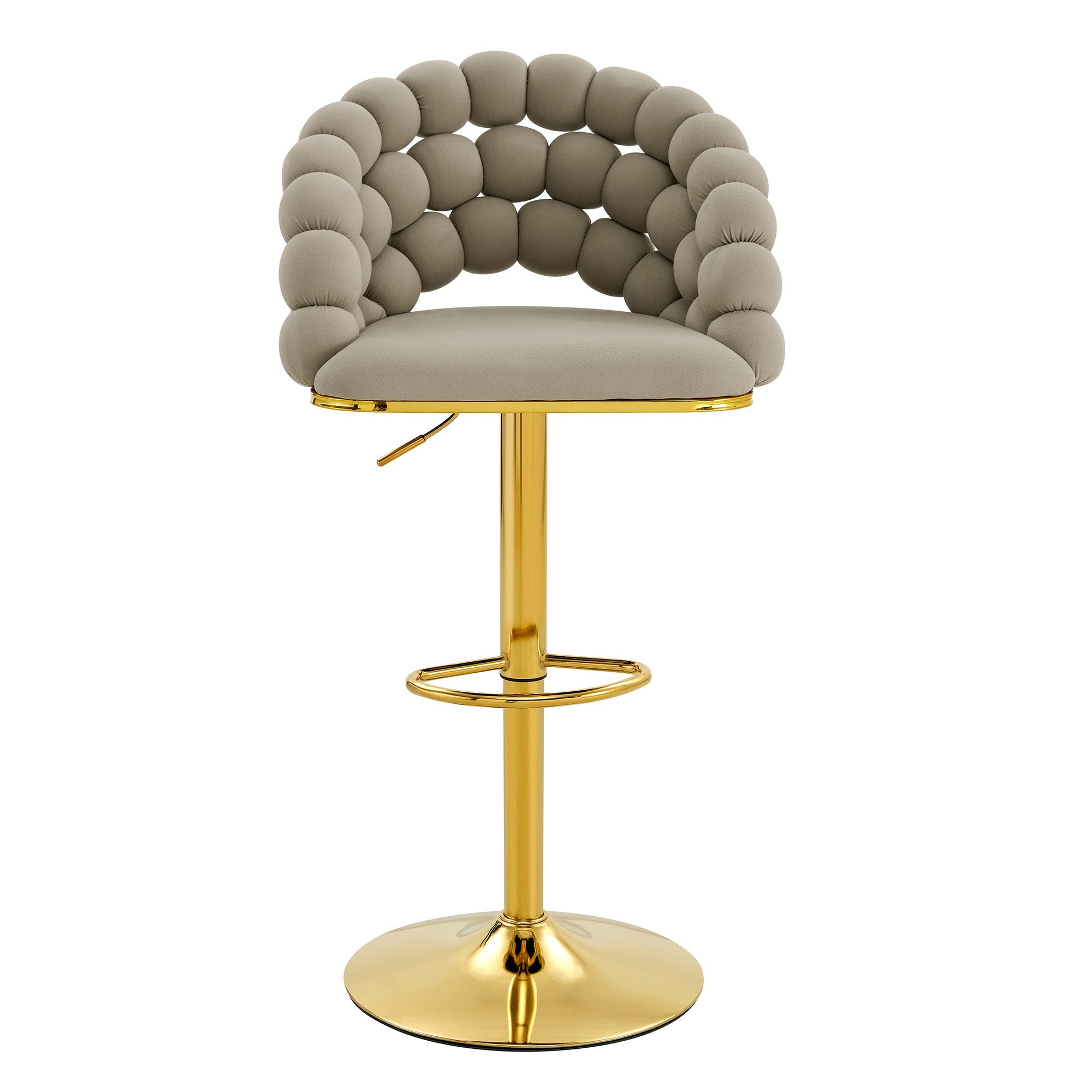 Logidon grijze fluwelen barkrukken set van 2 kogelketting rugleuning gouden frame