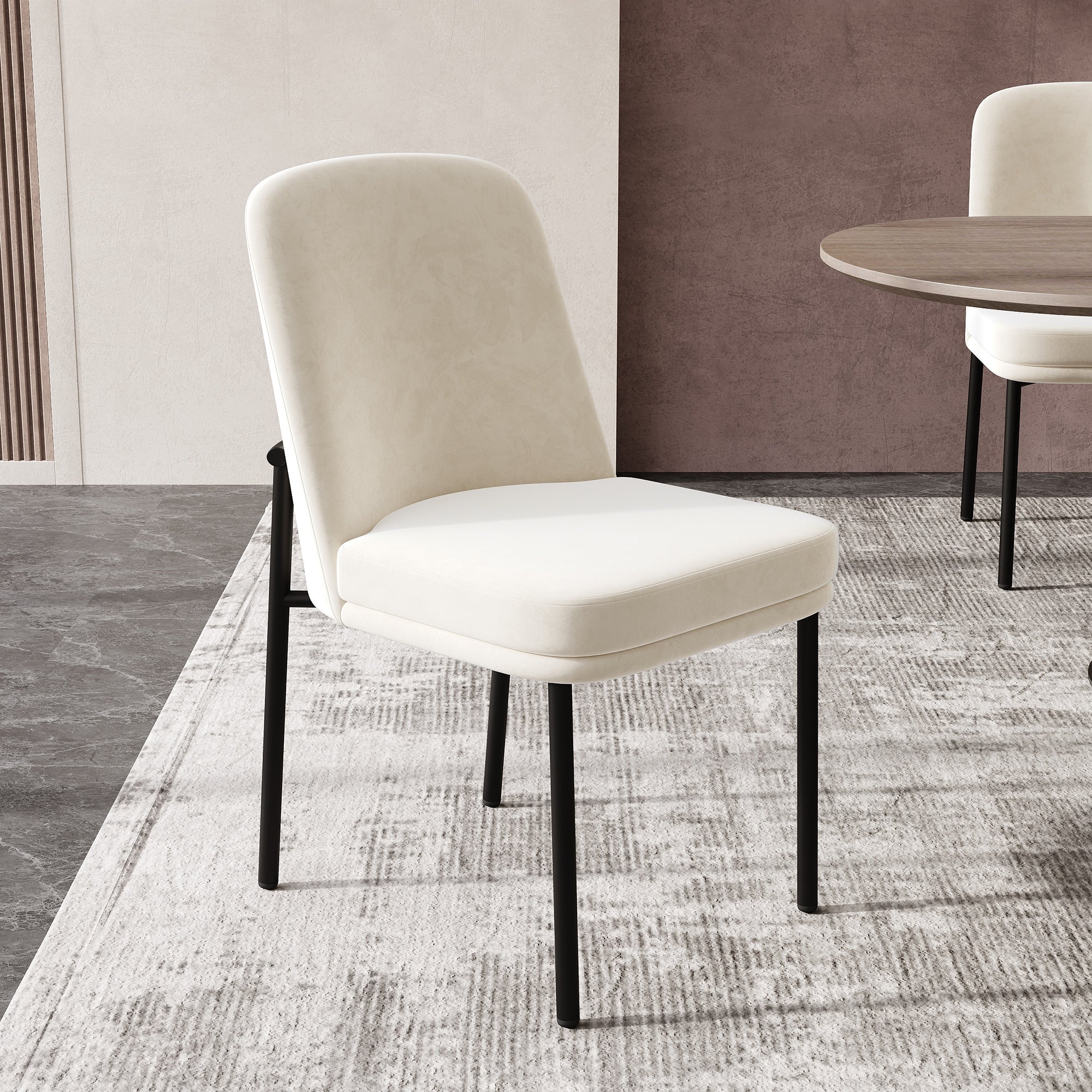 Logidon eetkamerstoelen set van 2 beige fluwelen dikke zitkussens metalen poten