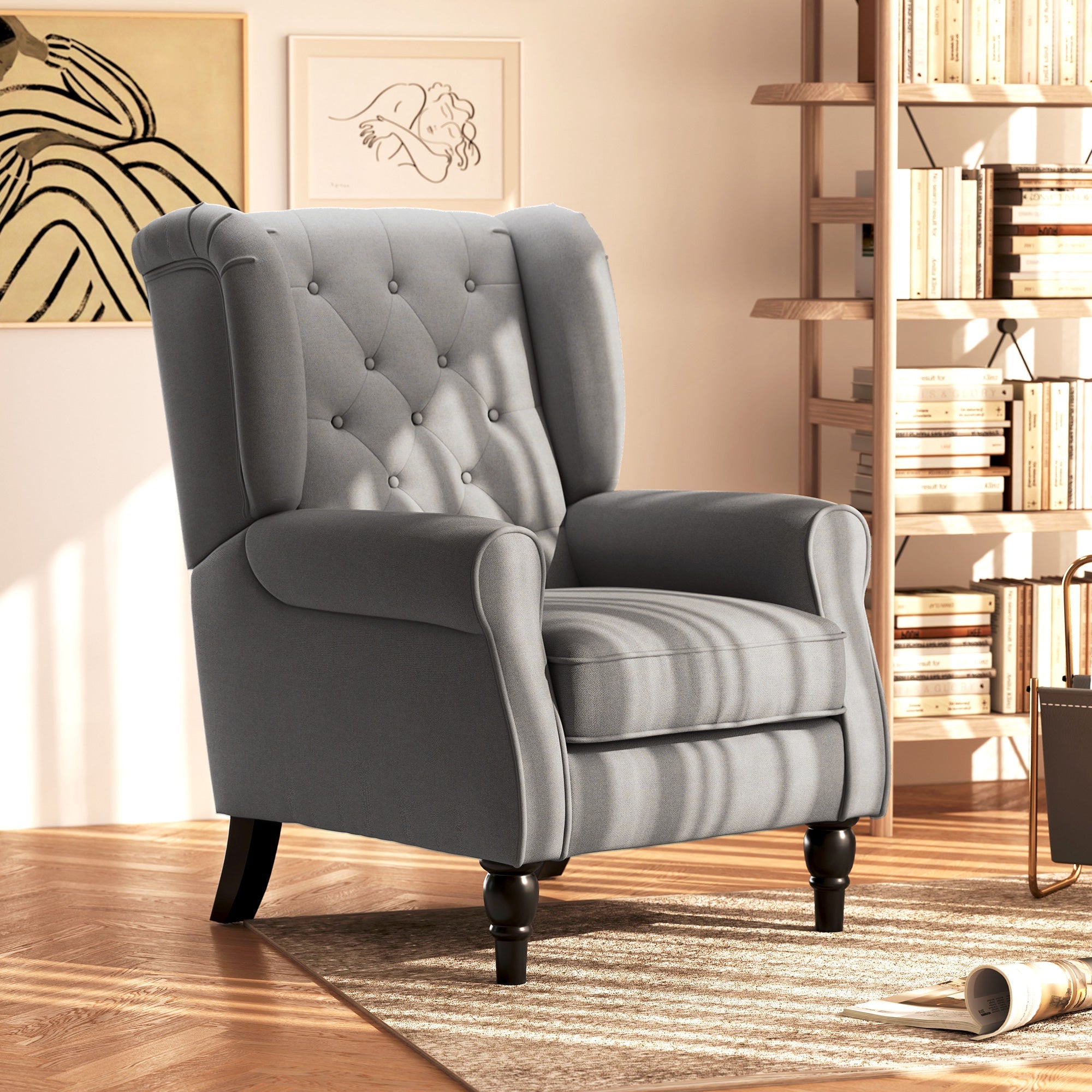 Logidon Wing Chair Met Tufting Donkergrijs 74x86x102 cm