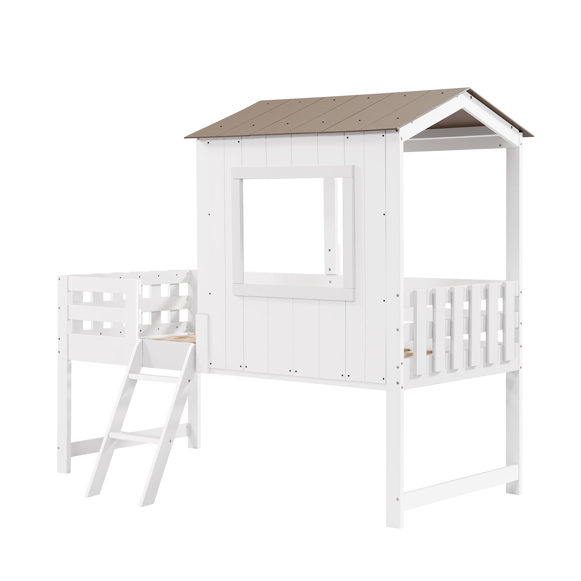 Logidon kinderbed halfhoogslaper met dakraam 90x200 wit naturel