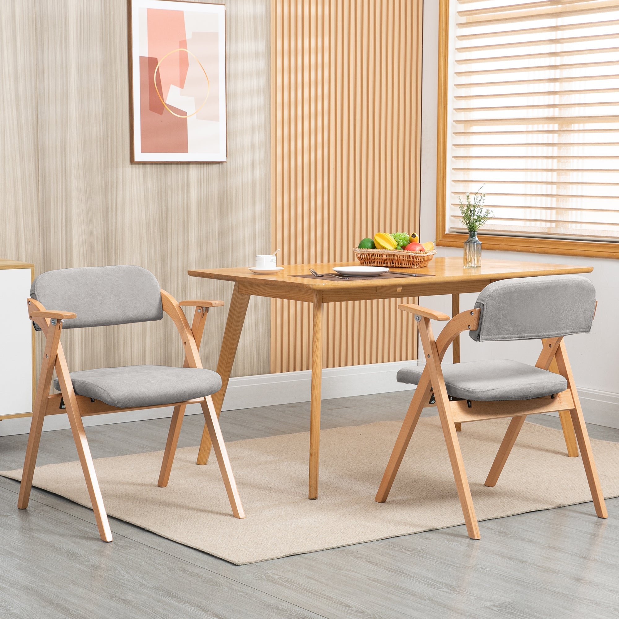 Logidon Klapstoelen Met Armleuningen Hout Grijs Set 2 Gestoffeerd