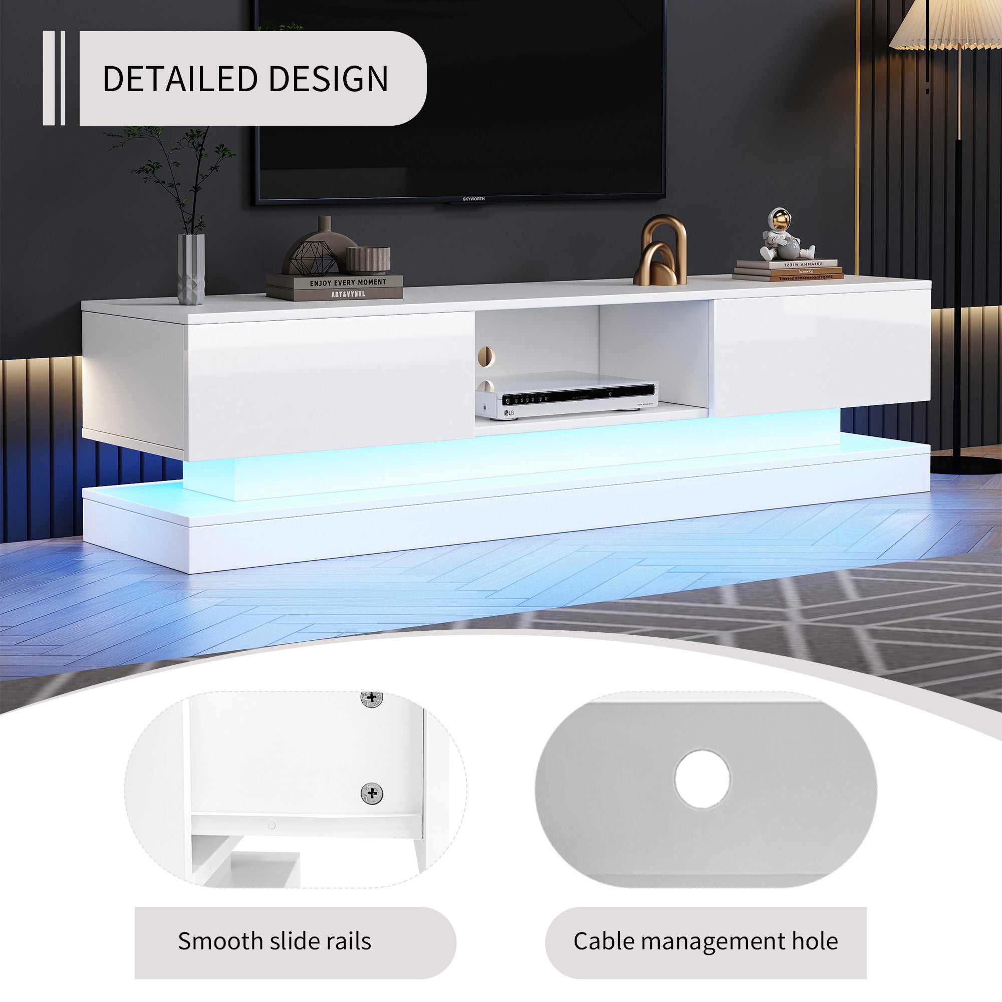 Logidon wit TV-meubel 160 cm met LED-verlichting app bediening