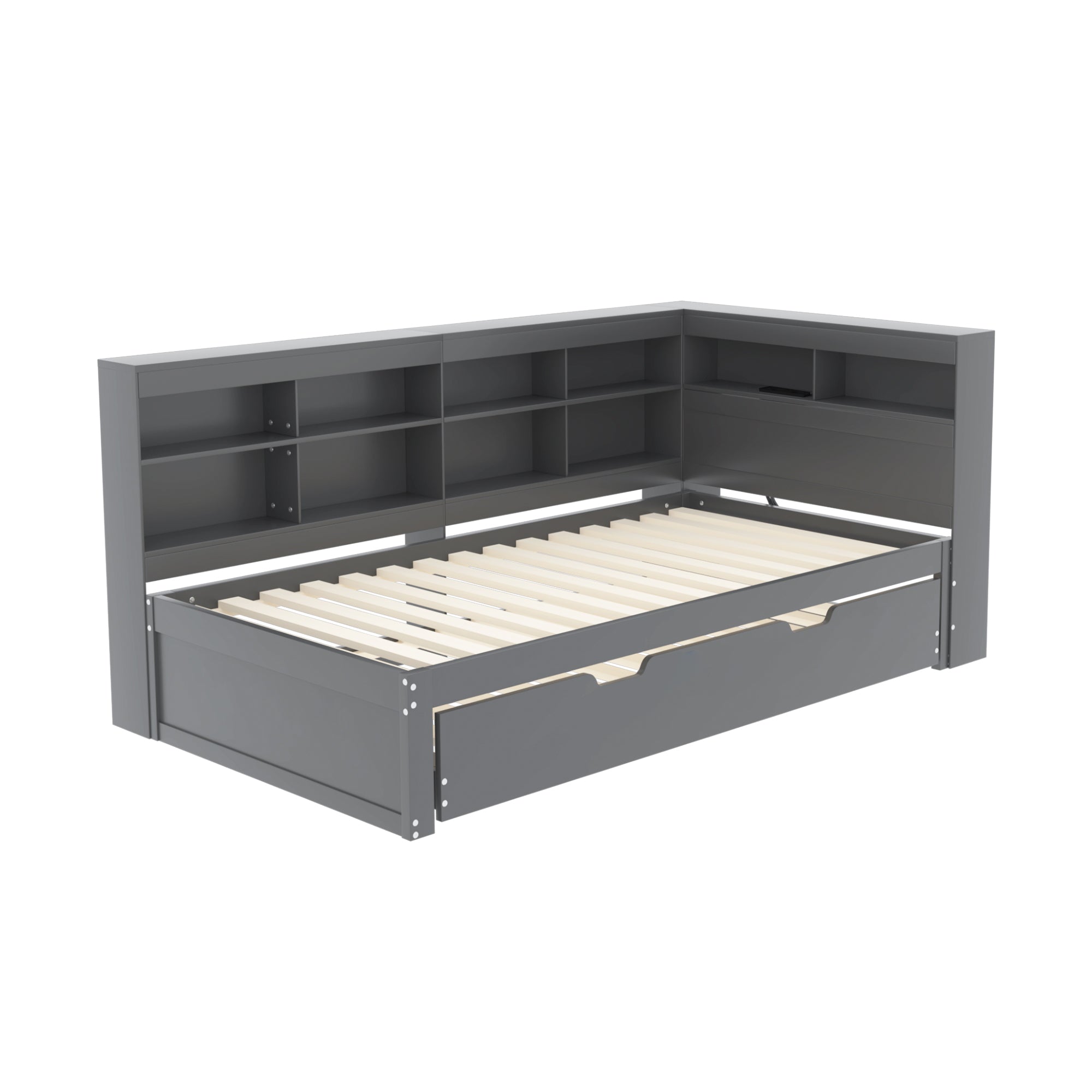 Logidon slaapbank 90x200 cm, uitschuifbaar bed 90x190, grijs
