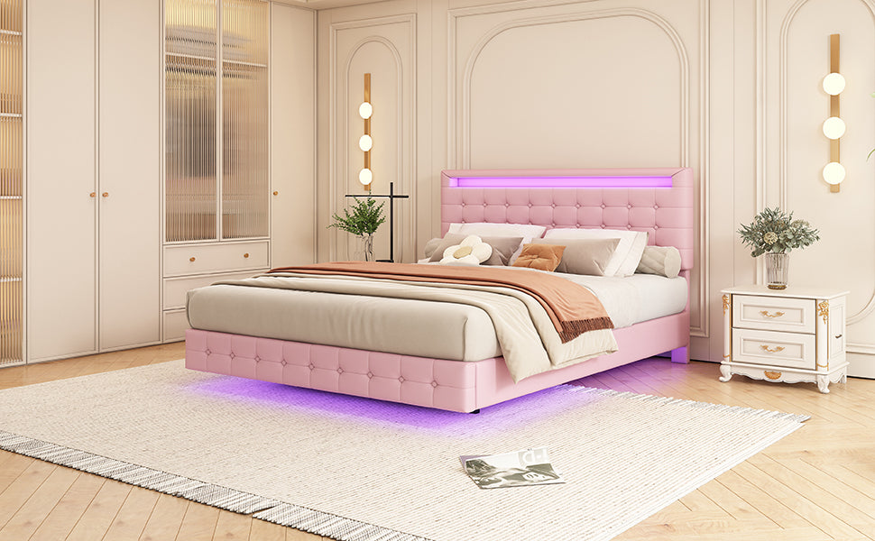 Logidon 140x200 cm flatbed roze LED-licht 24 knoppen afstandsbediening