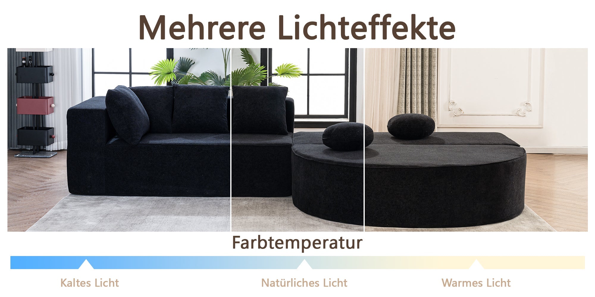Logidon Cloud Bench Velvet Zwart Modulaire 5-zitsbank