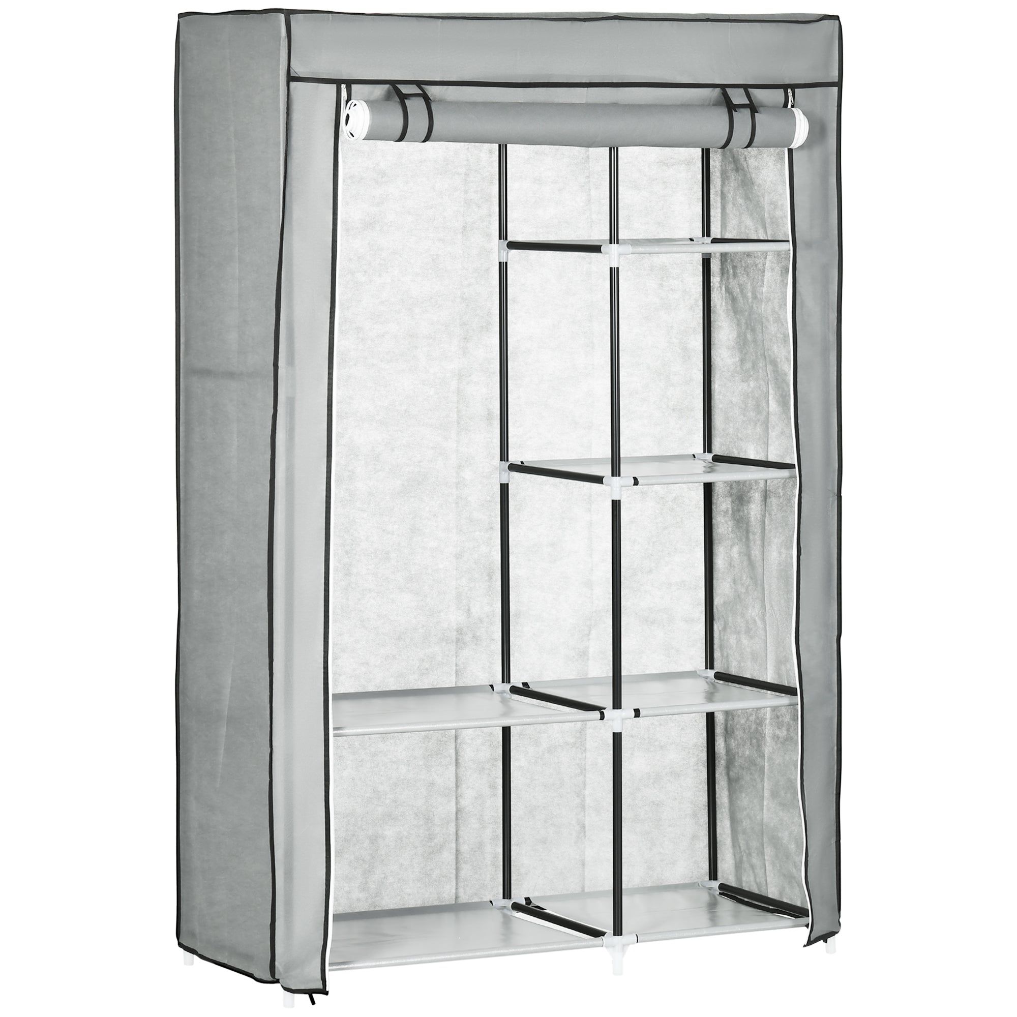 Logidon stoffen kledingkast grijs 6 vakken 103x43x162,5 cm opvouwbare kledingkast