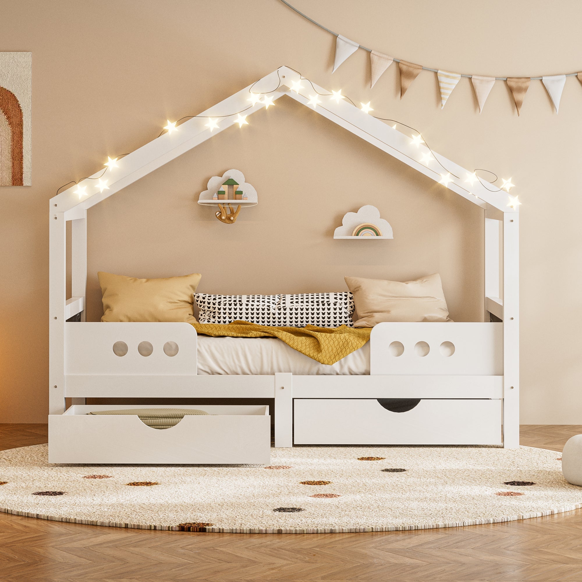 Logidon Kinderbed Met Dak Design Wit 90x200 cm Met Twee Lades