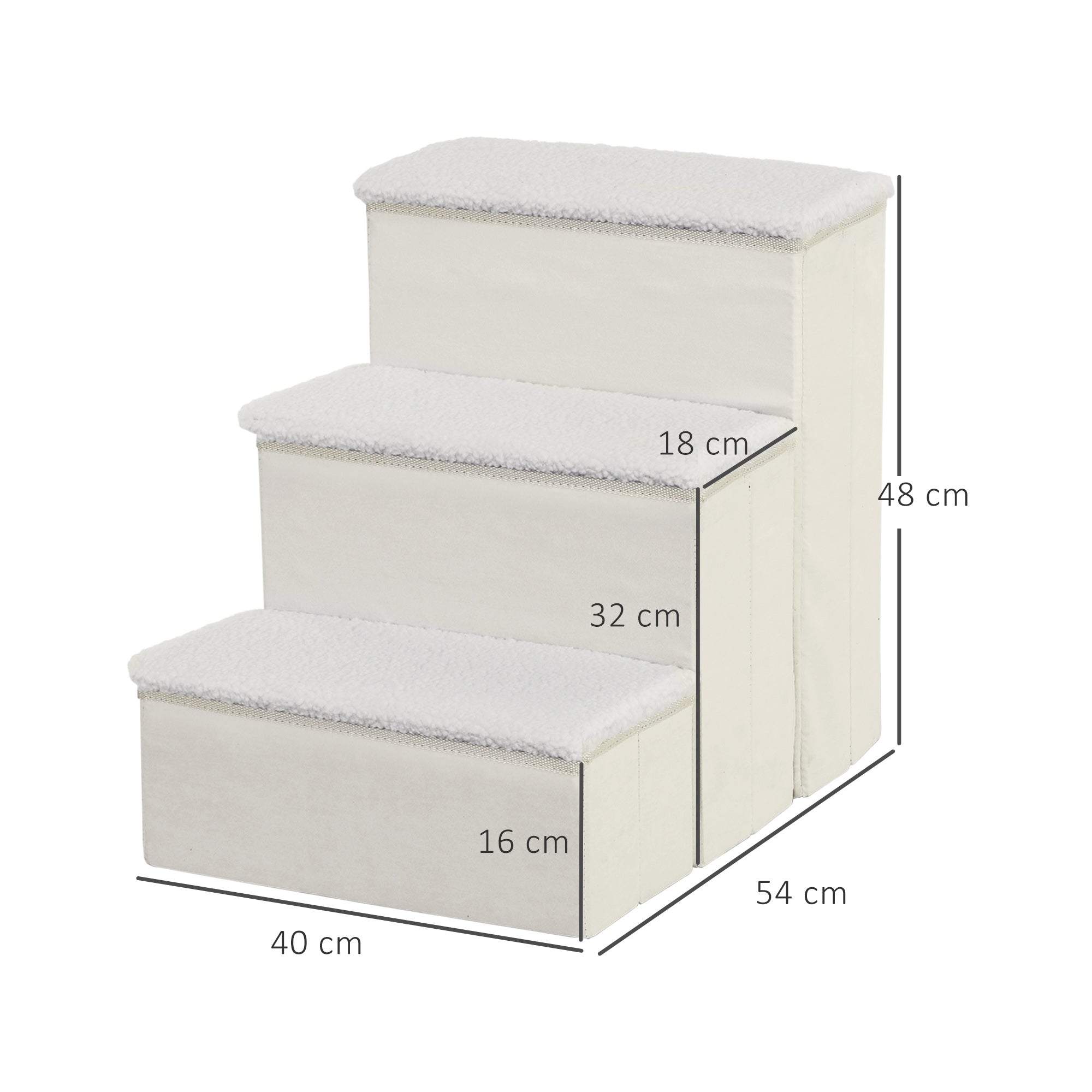 Logidon Dierentrap MDF Wit Opvouwbaar Drie treden met opbergruimte 40x54x48 cm