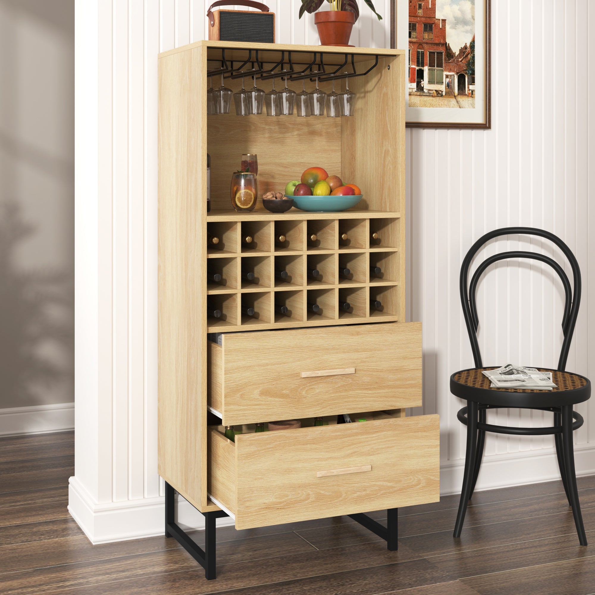 Logidon wijnkast dressoir houtlook 60x39,5x141 cm 18 vakken