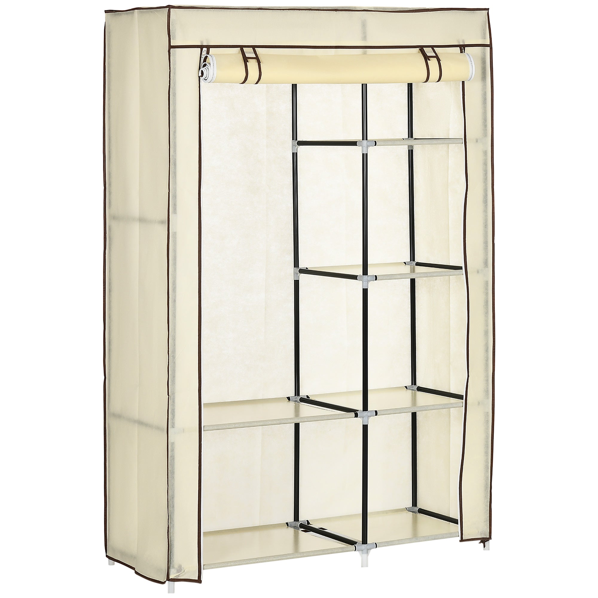 Logidon Crème Opvouwbare stoffen kast met 2 stangen en 6 vakken 103x43x162 cm