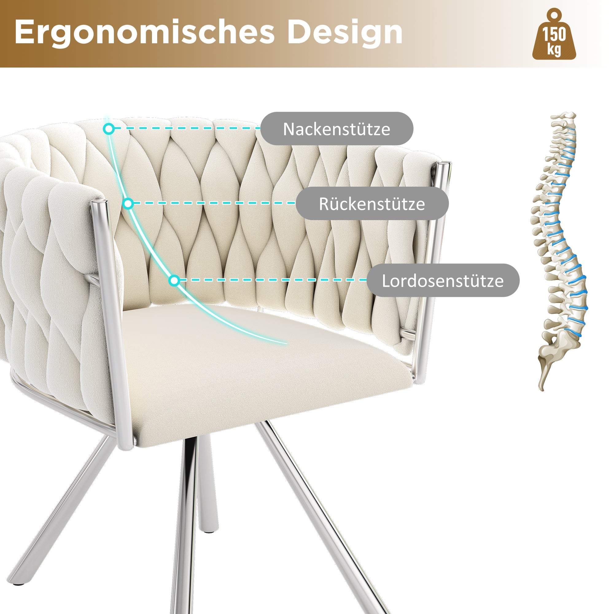 Logidon Eetkamerstoel fluweel Draaistoel Metaal Beige Zilver Set van 6