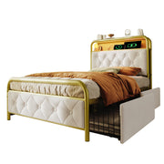Logidon upholstered bed 90x200 USB C charging function LED white velvet drawers