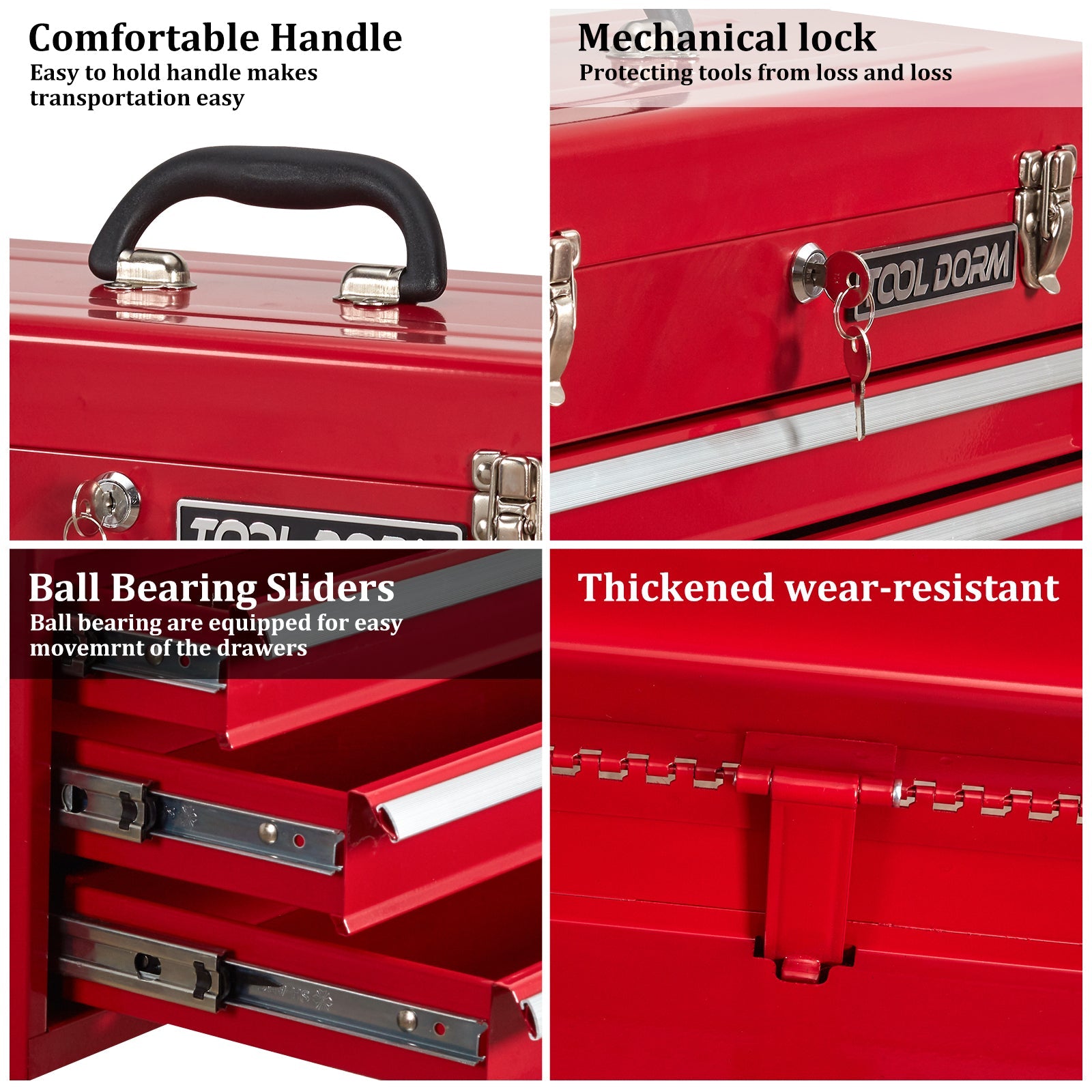 Logidon Metalen Gereedschapskist 20,3 Inch Met 3 Laden Rood